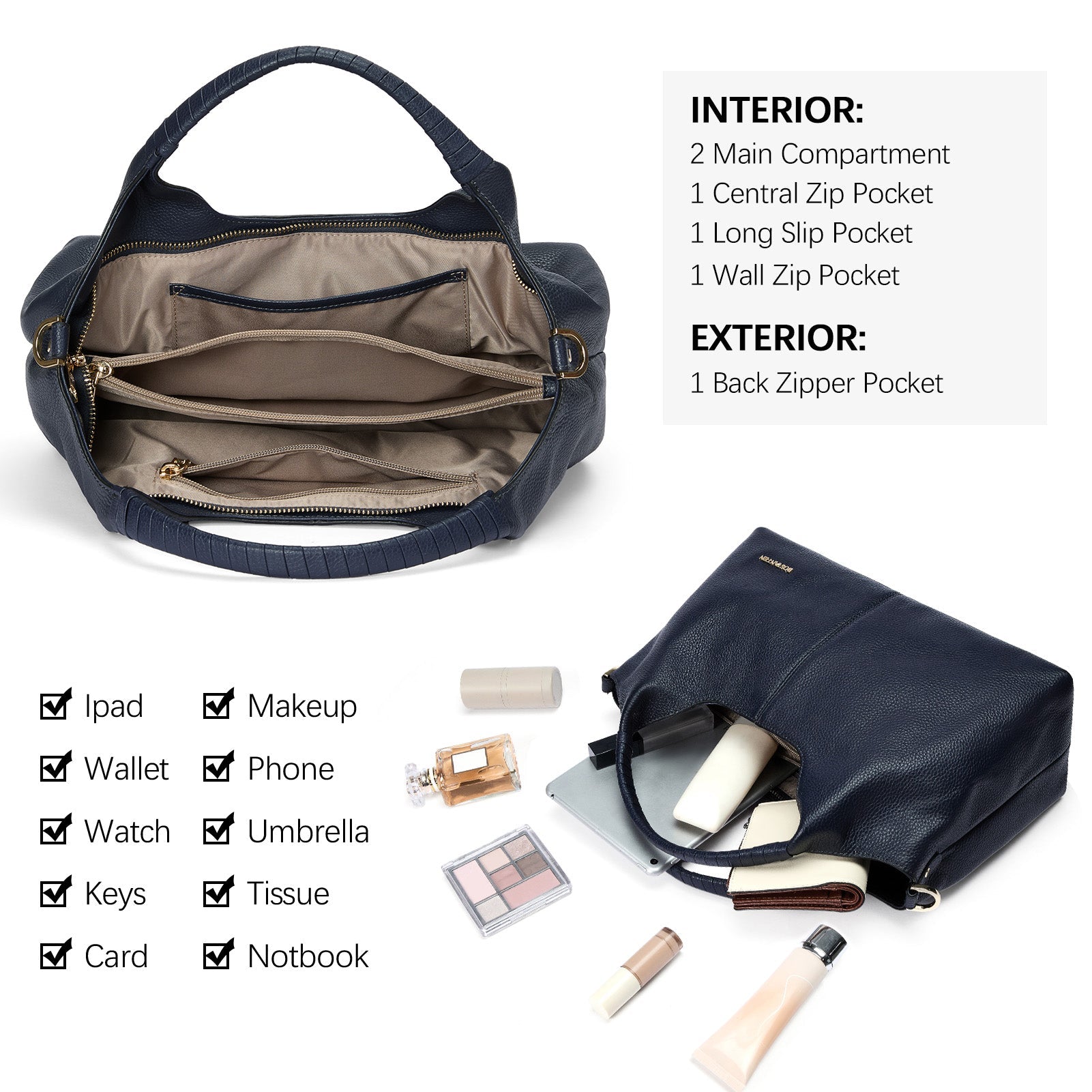 Nevin Genuine Leather Satchel Hobo Top Handle Tote Handbags