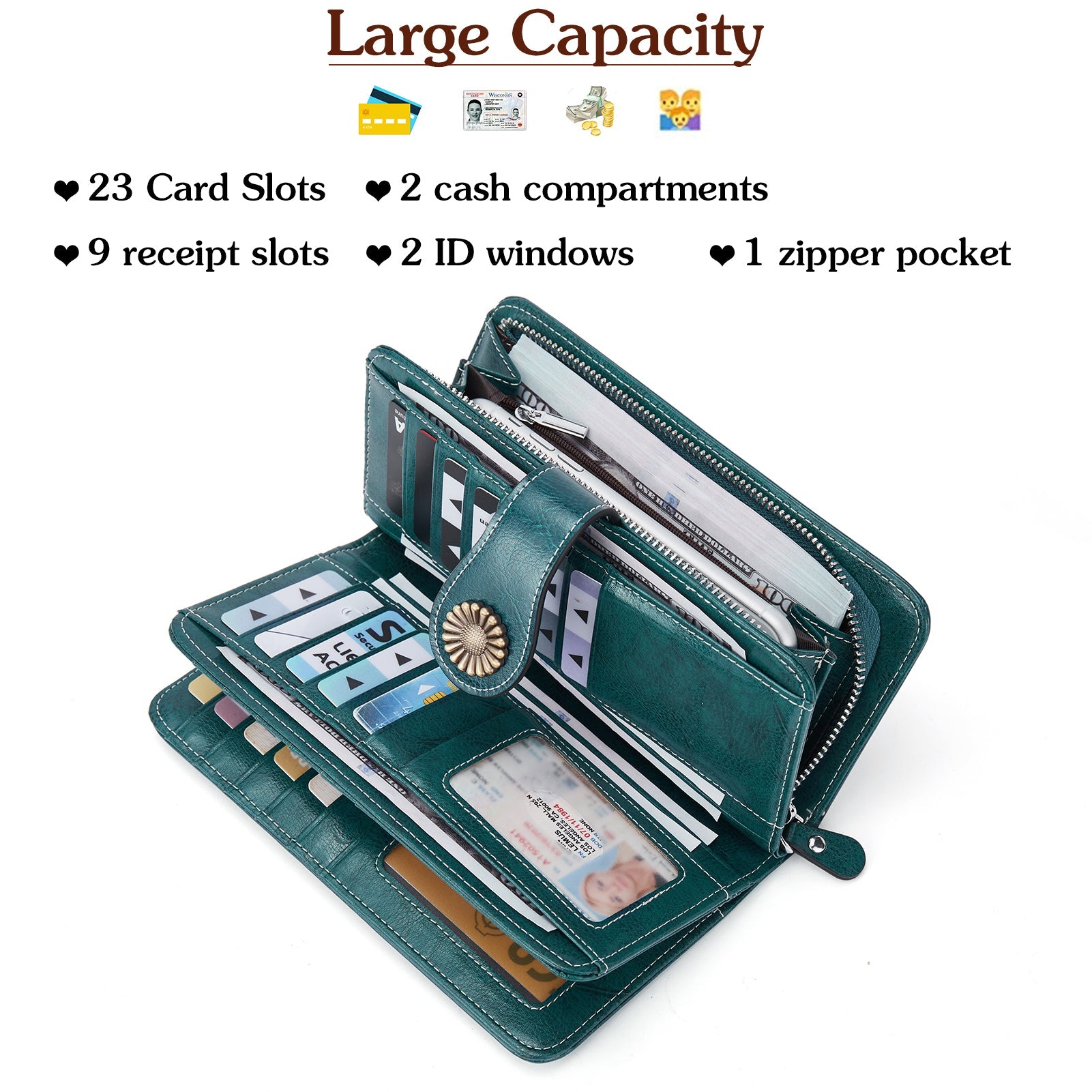 Lomy Big Wallet For Women With Wristlet — Large Capacity
