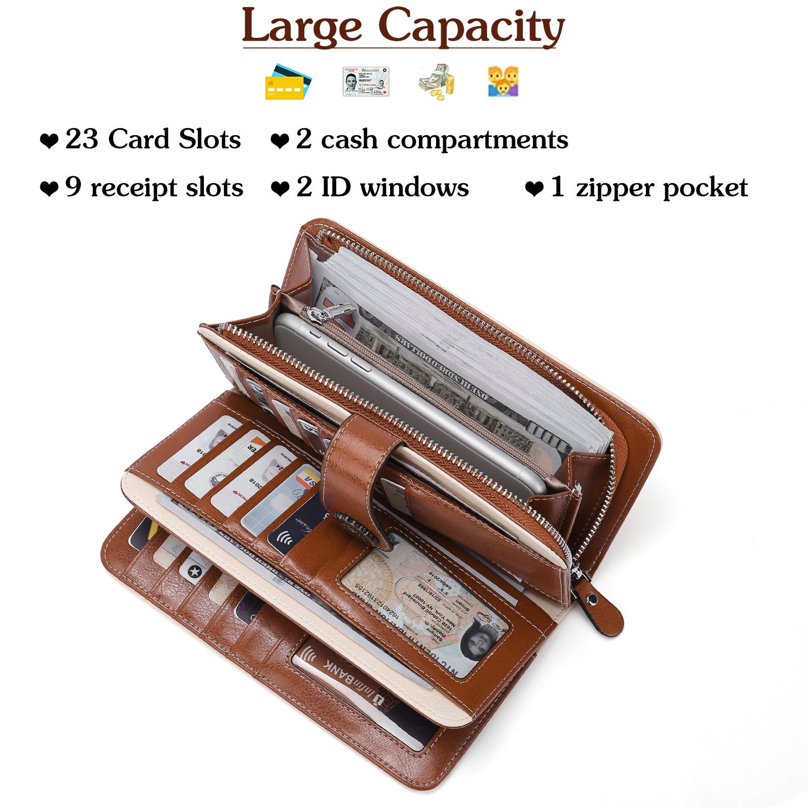 Lomy Big Wallet For Women With Wristlet — Large Capacity