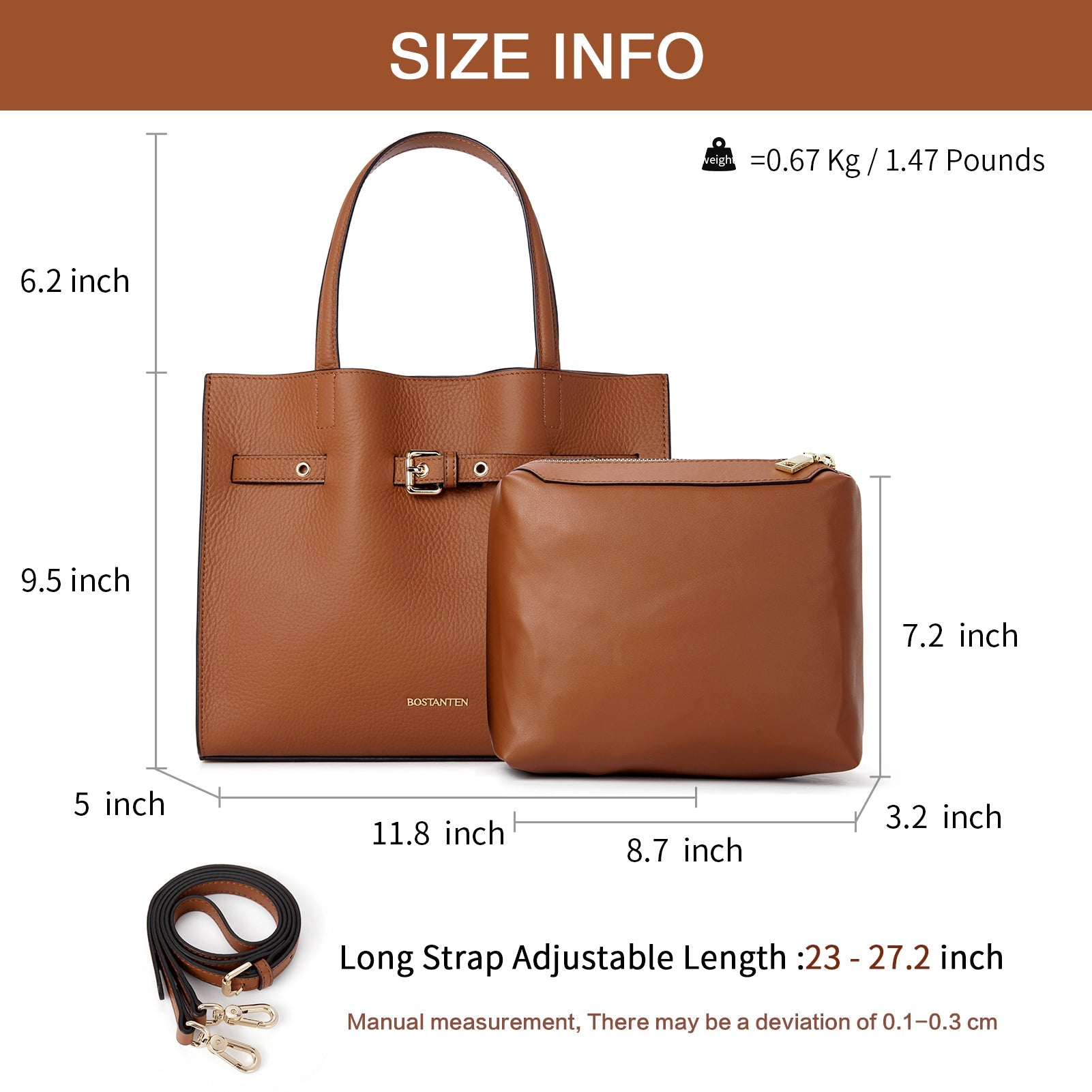 BOSTANTEN Women Handbags Purses Leather Tote Bags Designer Fashion Top Handle Crossbody Bags with Zipper Pouch