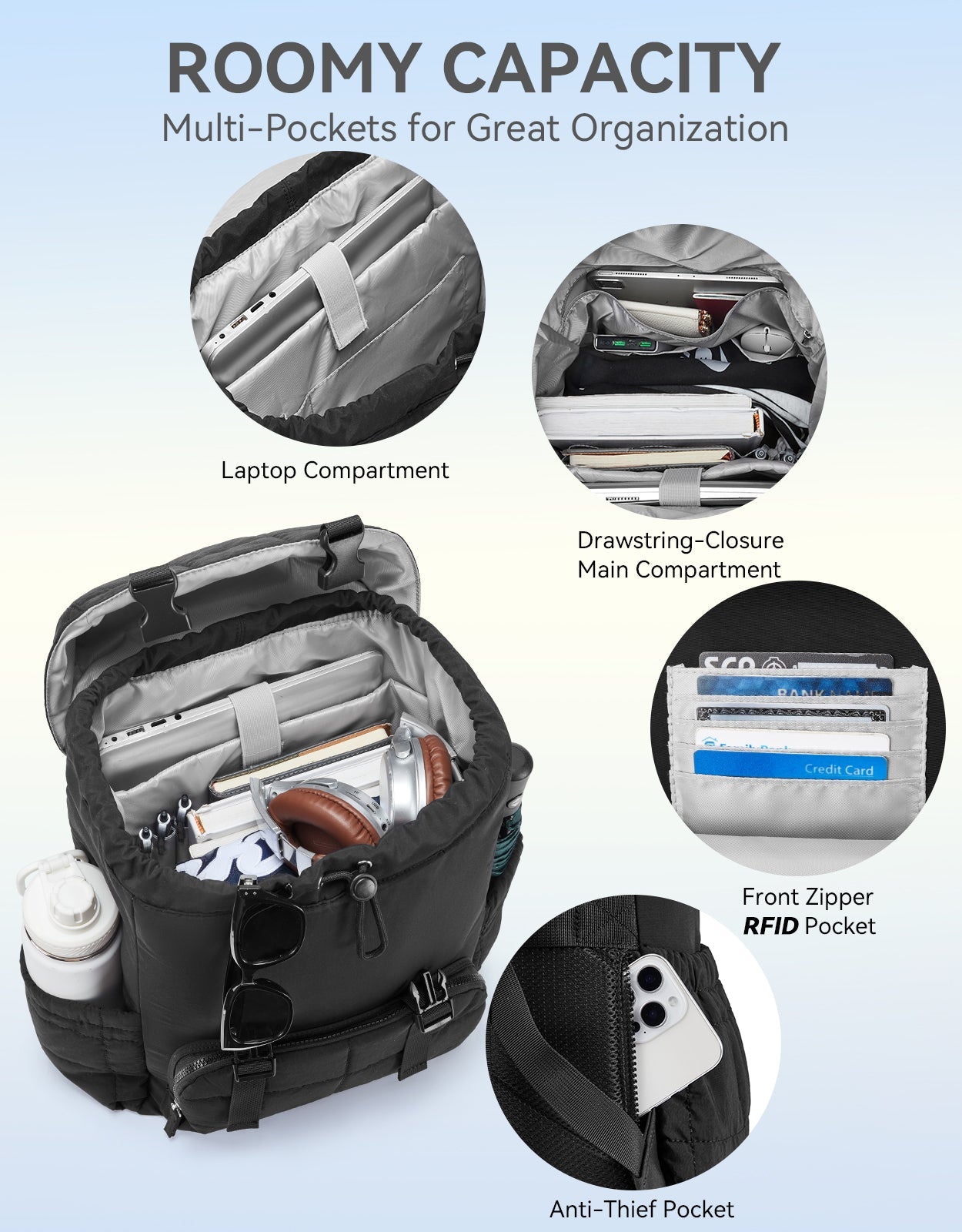 AVE 15.6 Inch Taslan Quilted Lightweight Laptop Backpack