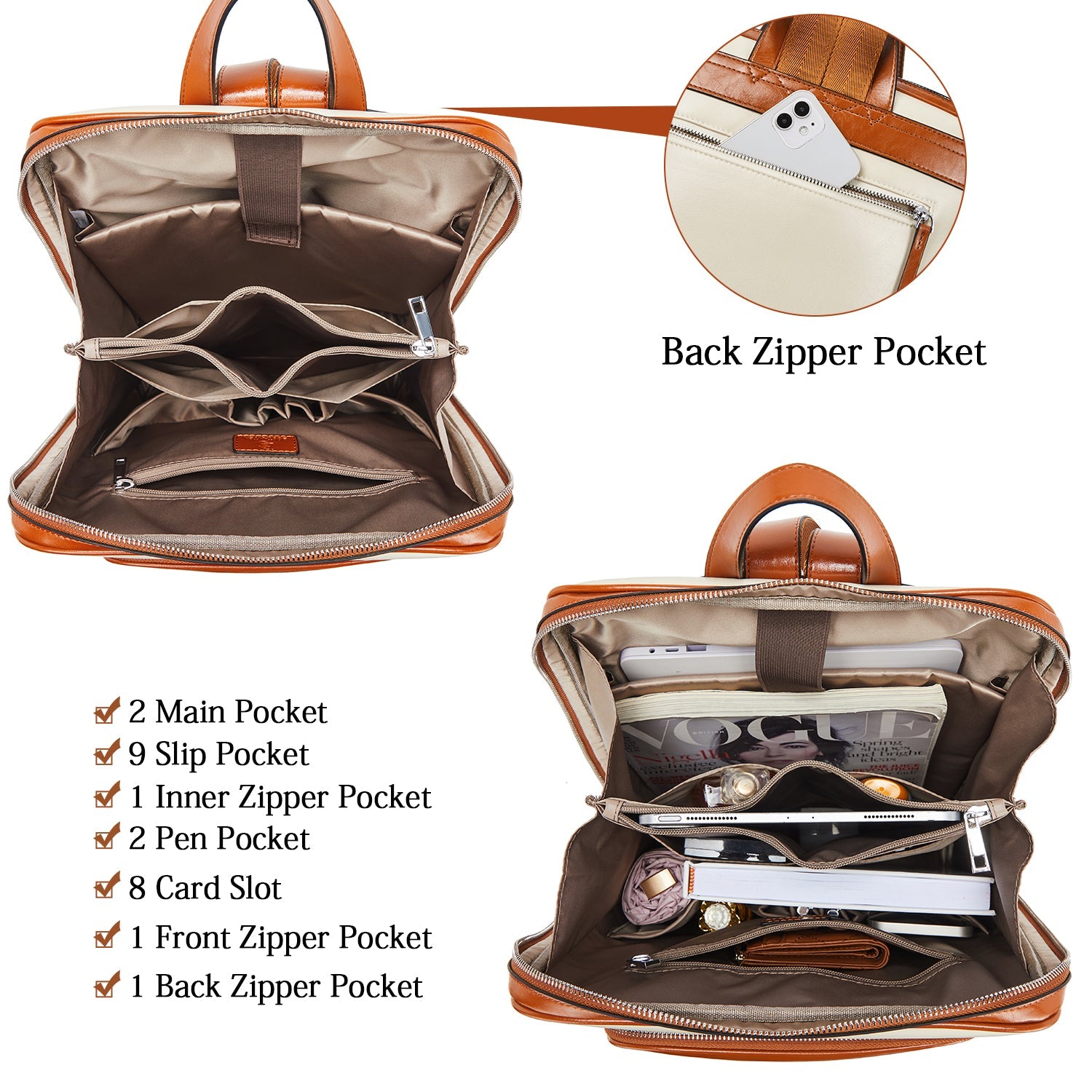 Vrba Large Genuine Leather Backpack Purse
