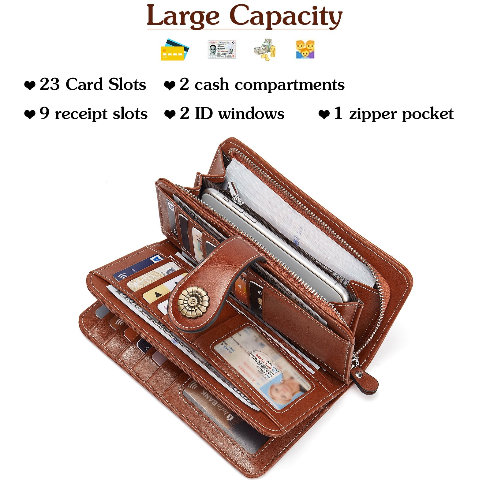 Lomy Big Wallet For Women With Wristlet — Large Capacity