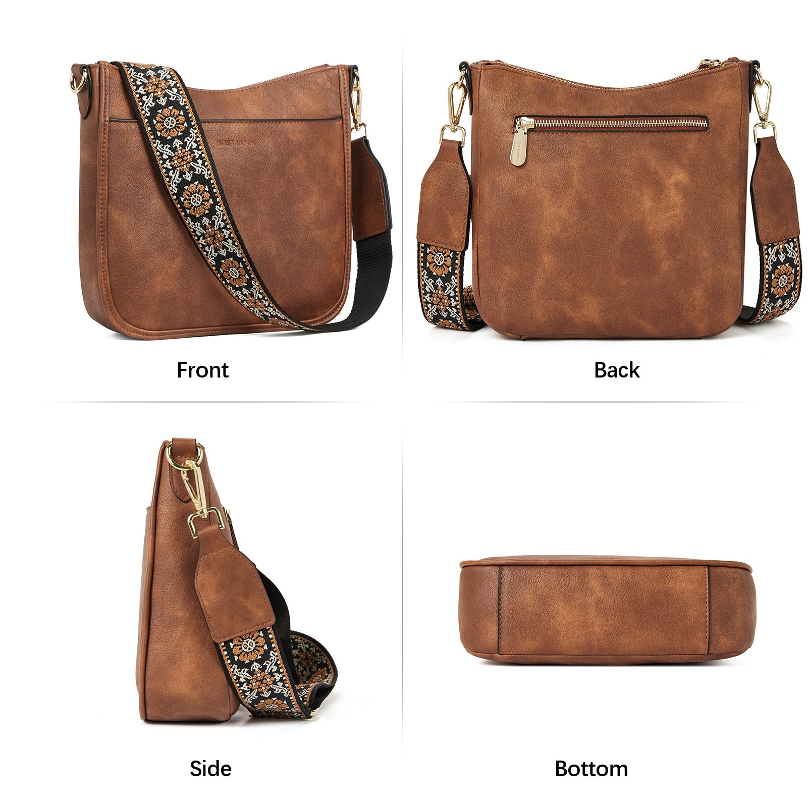 Lotty Floral Embroidered Leather Tote with Shoulder Strap