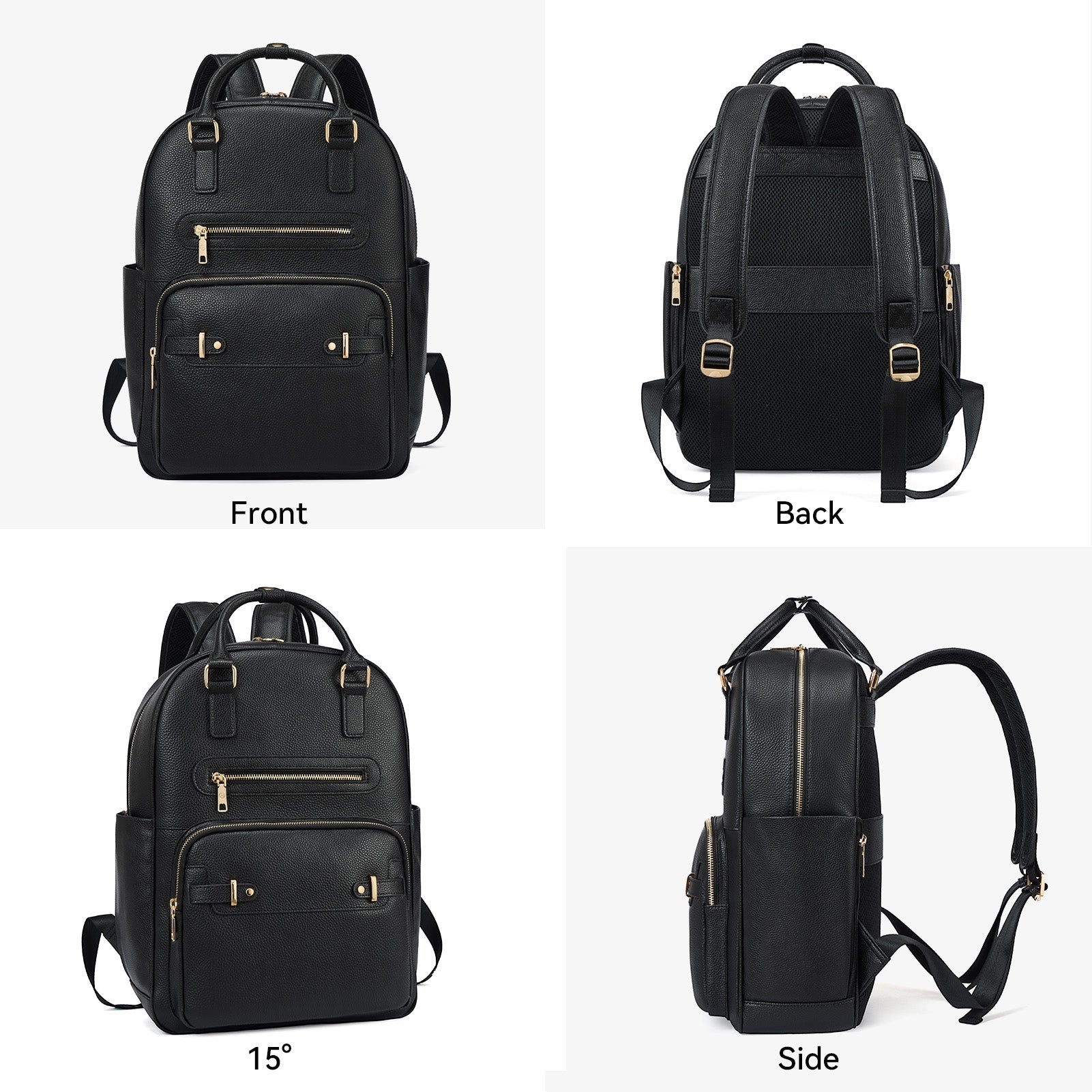 Smart Genuine Leather Laptop Backpack with Expandable Bottle Pocket