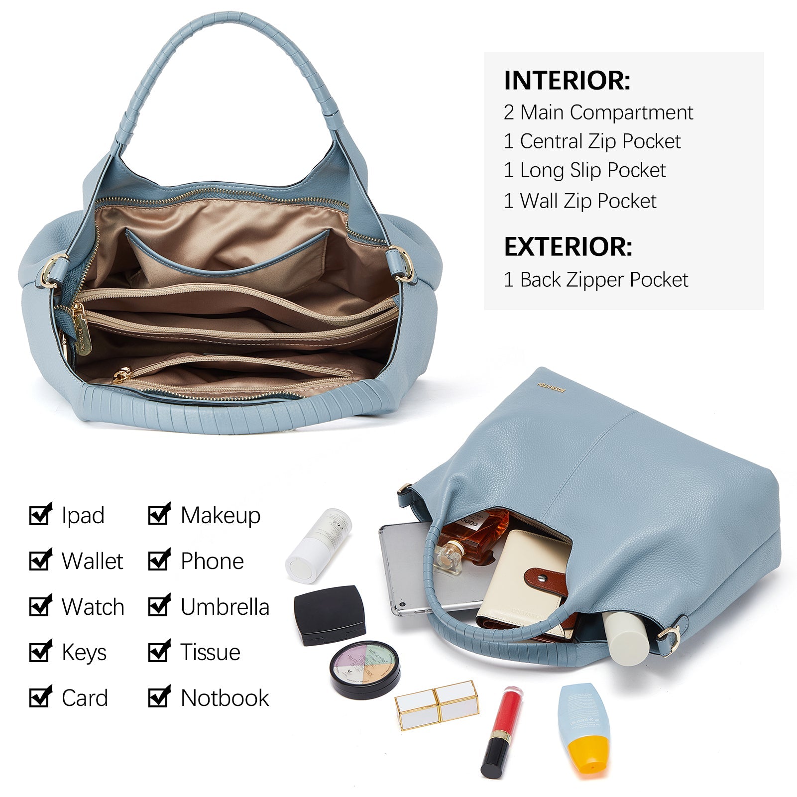 Nevin Genuine Leather Satchel Tote — BLUE