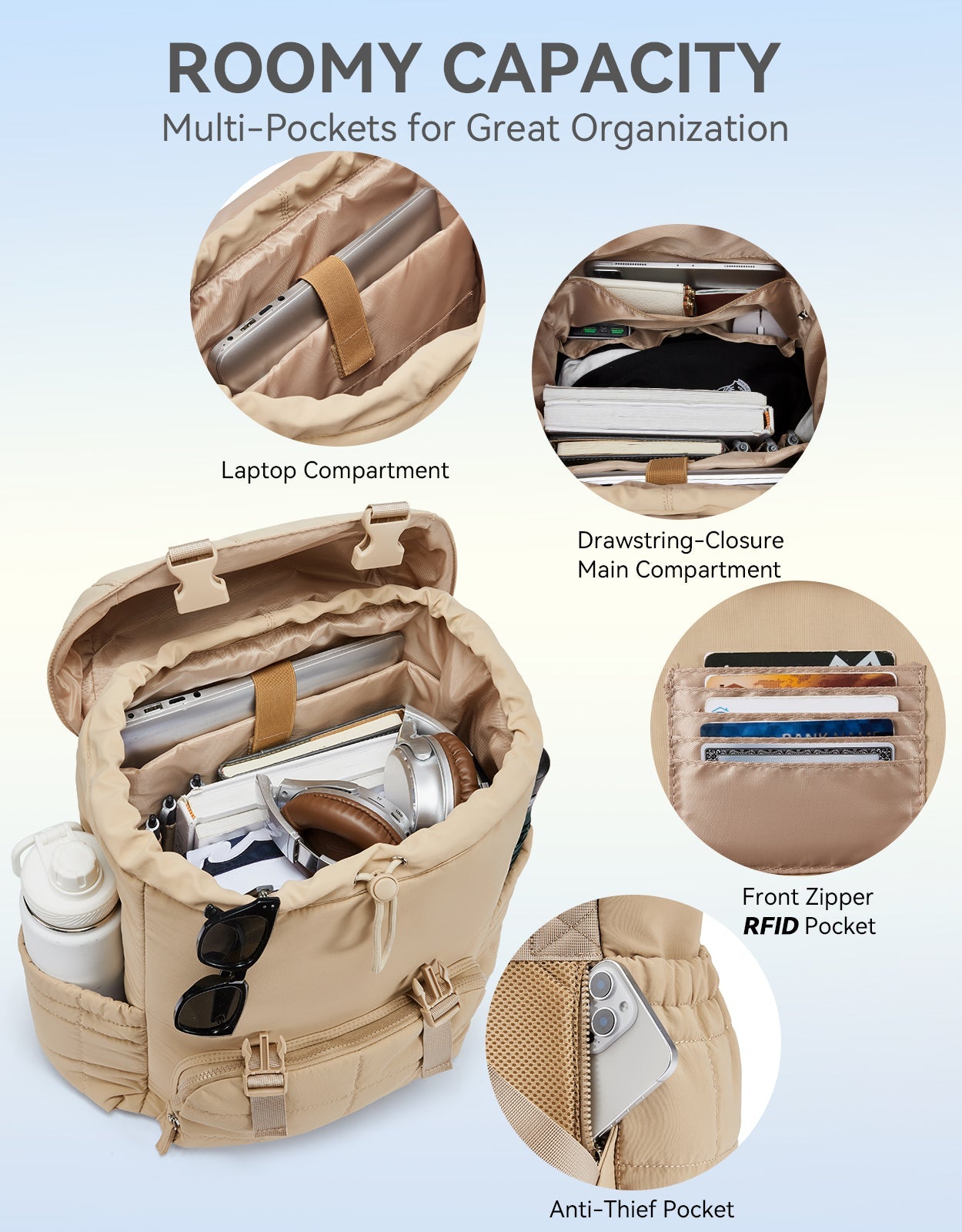 AVE 15.6 Inch Taslan Quilted Lightweight Laptop Backpack