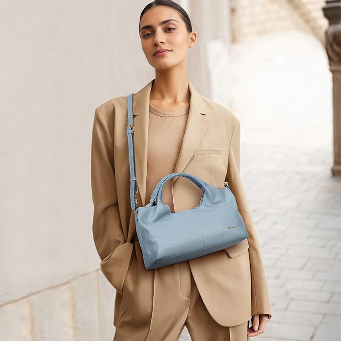 Nevin Genuine Leather Satchel Tote — BLUE