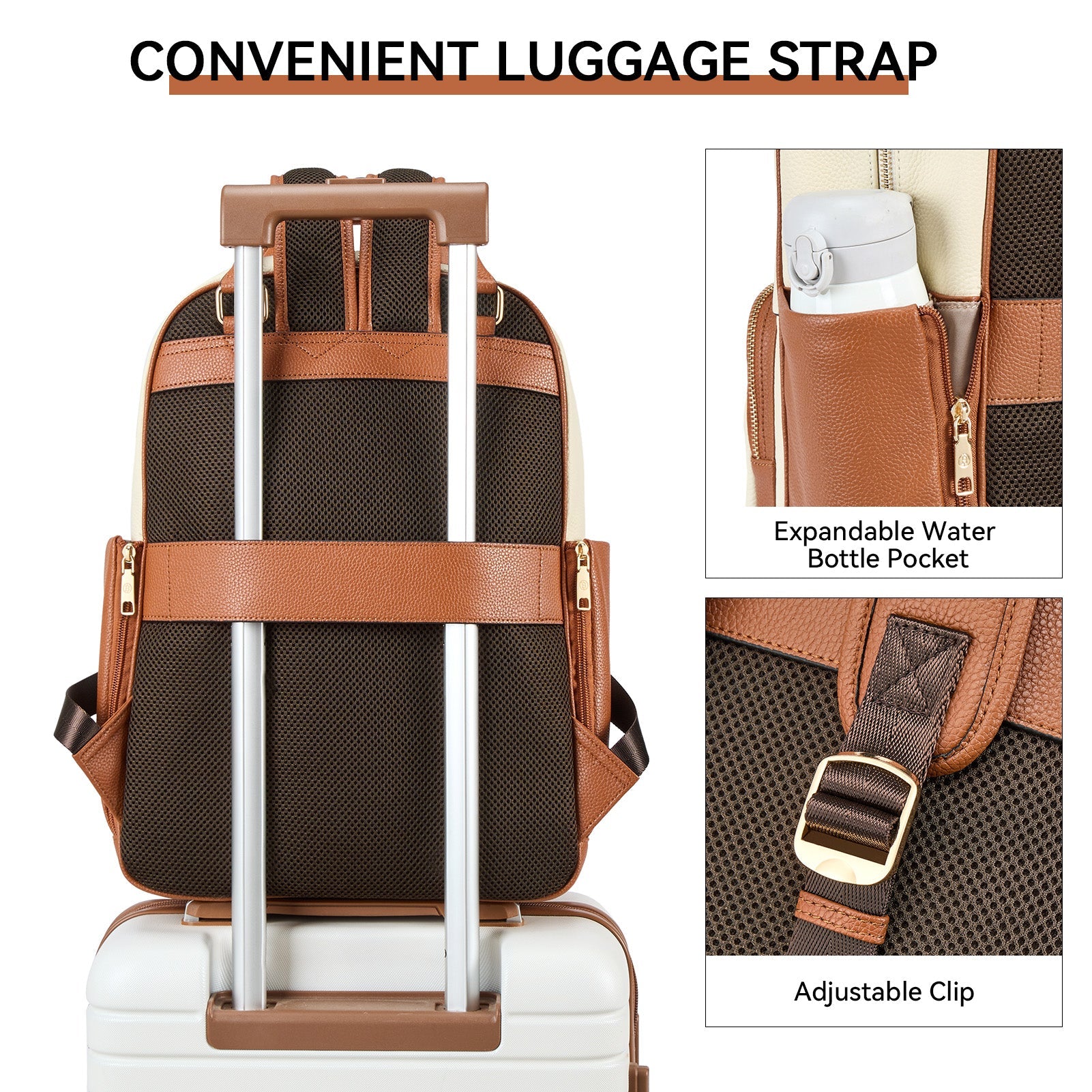 Smart Genuine Leather Laptop Backpack — Expandable Bottle Pocket