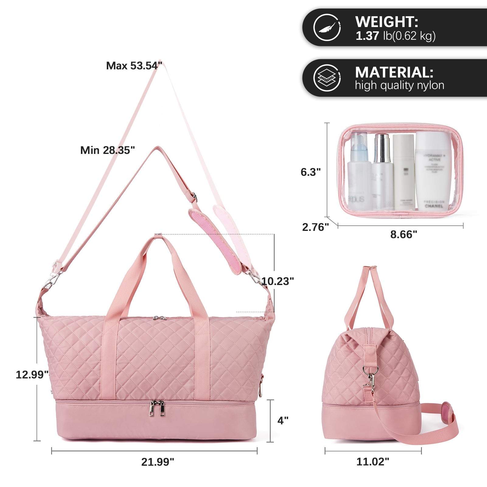 JUDEA Women's Travel Bag with Toiletry Organizer and Shoe Compartment