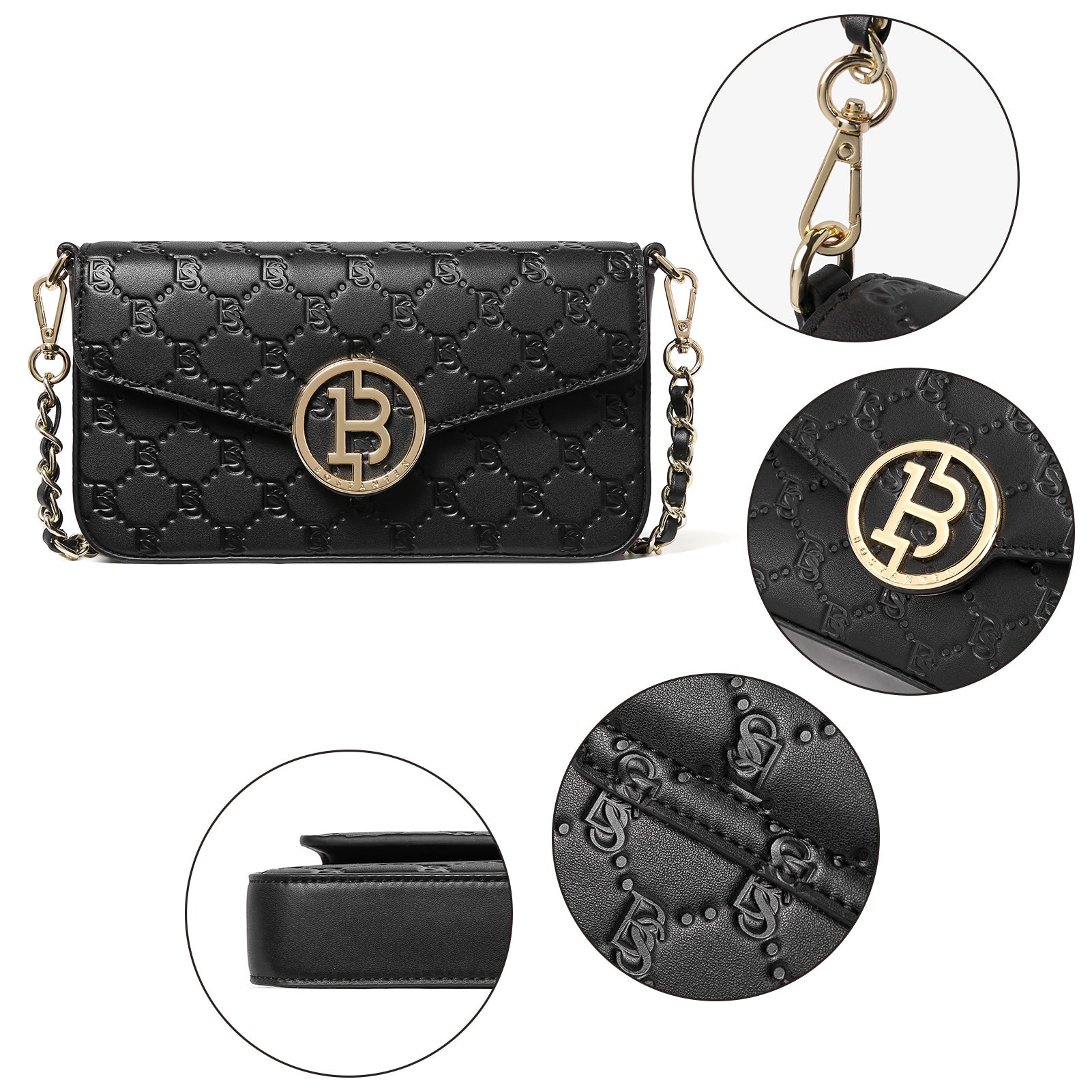 BOSTANTEN Small Crossbody Bags for Women Quilted Leather Designer Shoulder Bag with Chain Strap