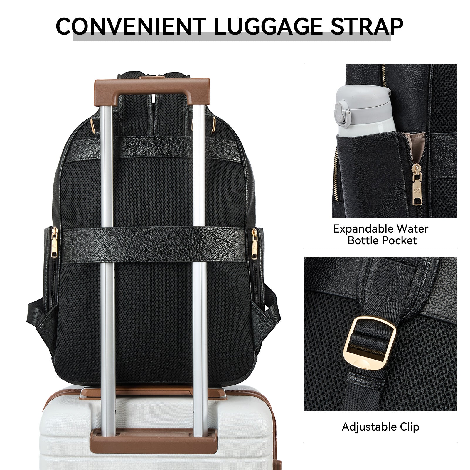 Smart Genuine Leather Laptop Backpack with Expandable Bottle Pocket