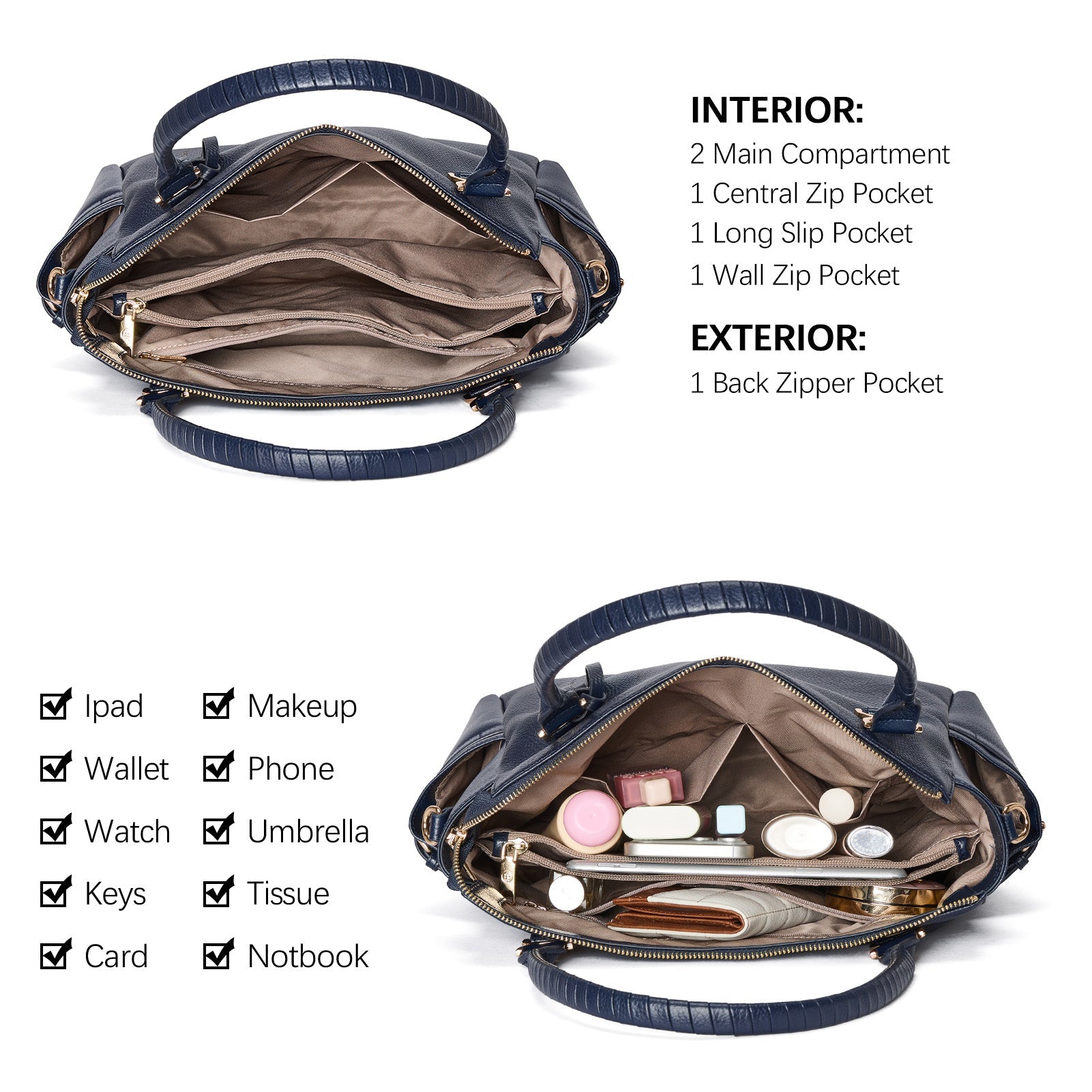 Nevin Genuine Pebbled Leather Everyday Carryall Tote