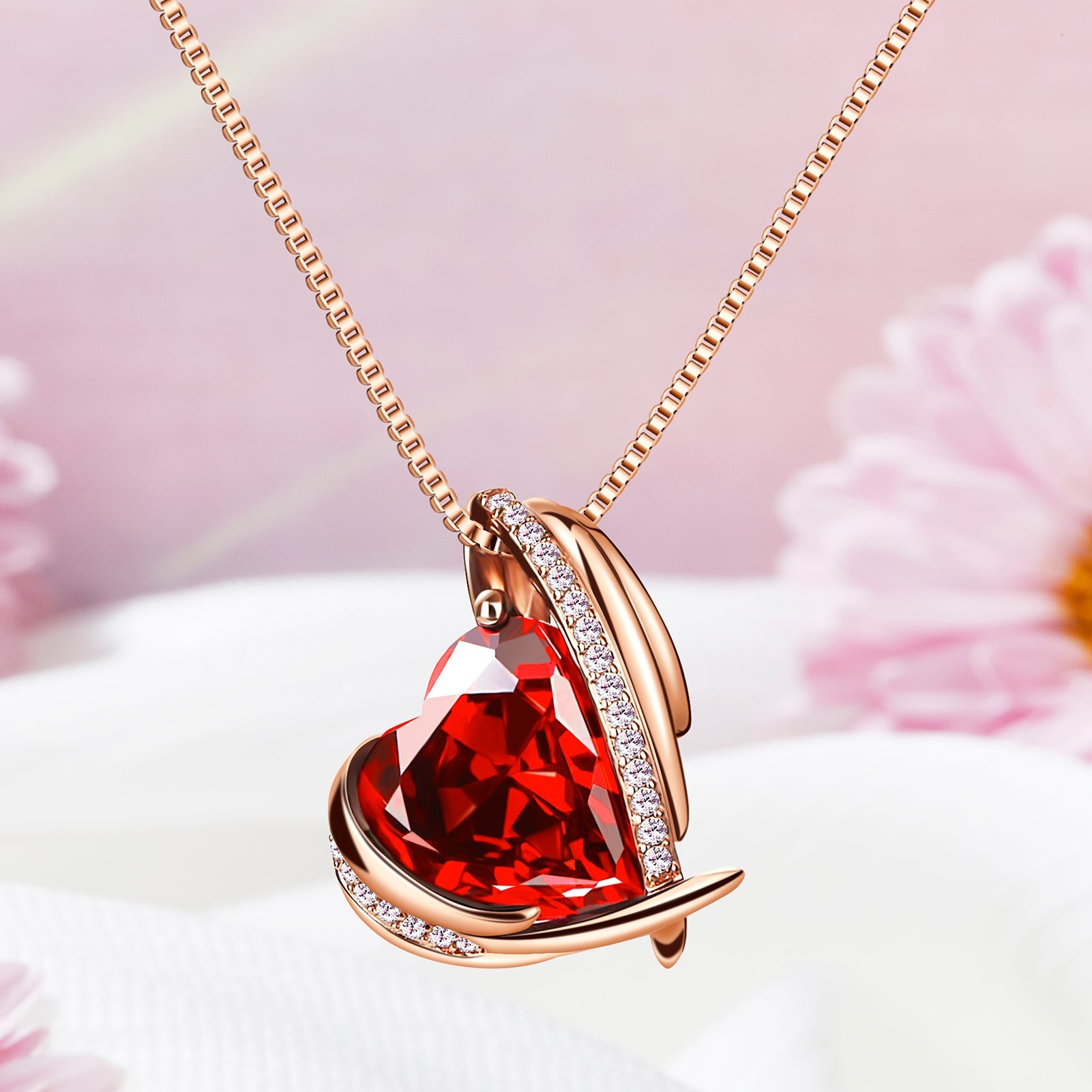 BOSTANTEN Rose Gold Plated Pendant Necklace with Birthstone Love Heart Crystal Jewelry Birthday Gifts for Women Mom Wife Girlfriend, 18"+2"
