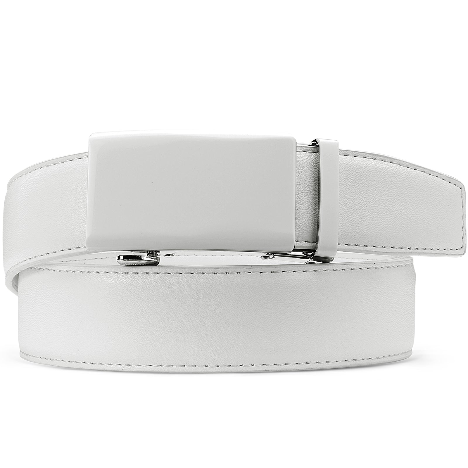 Leather Ratchet Dress Belt with Sliding Adjustable Buckle