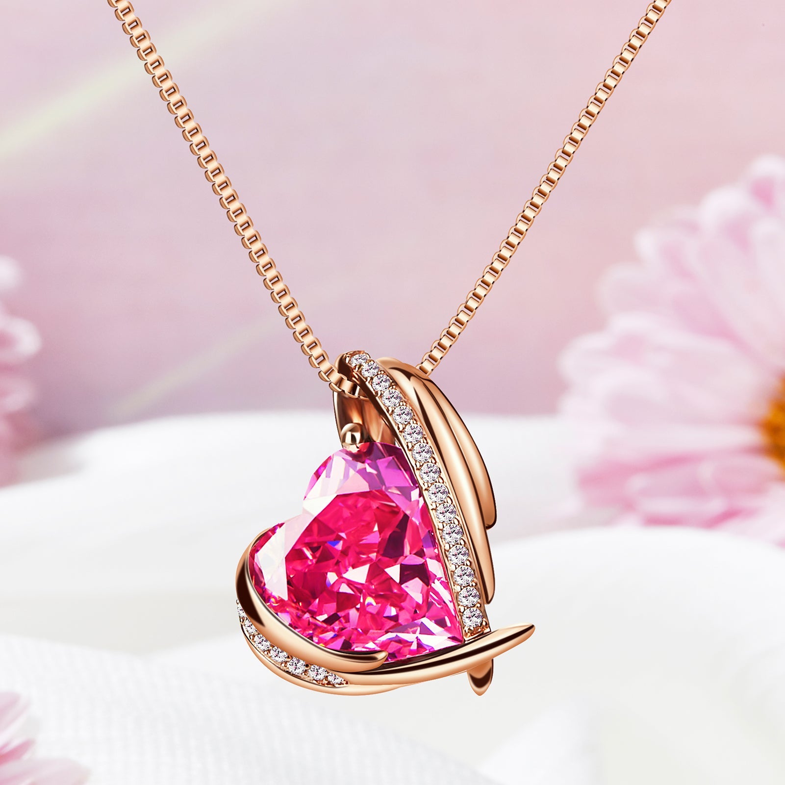 BOSTANTEN Rose Gold Plated Pendant Necklace with Birthstone Love Heart Crystal Jewelry Birthday Gifts for Women Mom Wife Girlfriend, 18"+2"