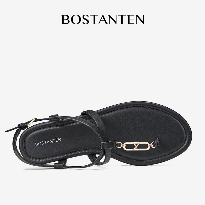 [New Arrival|Bostanten Sandals Women's Sandals Shoes T-shaped with small metal buckle