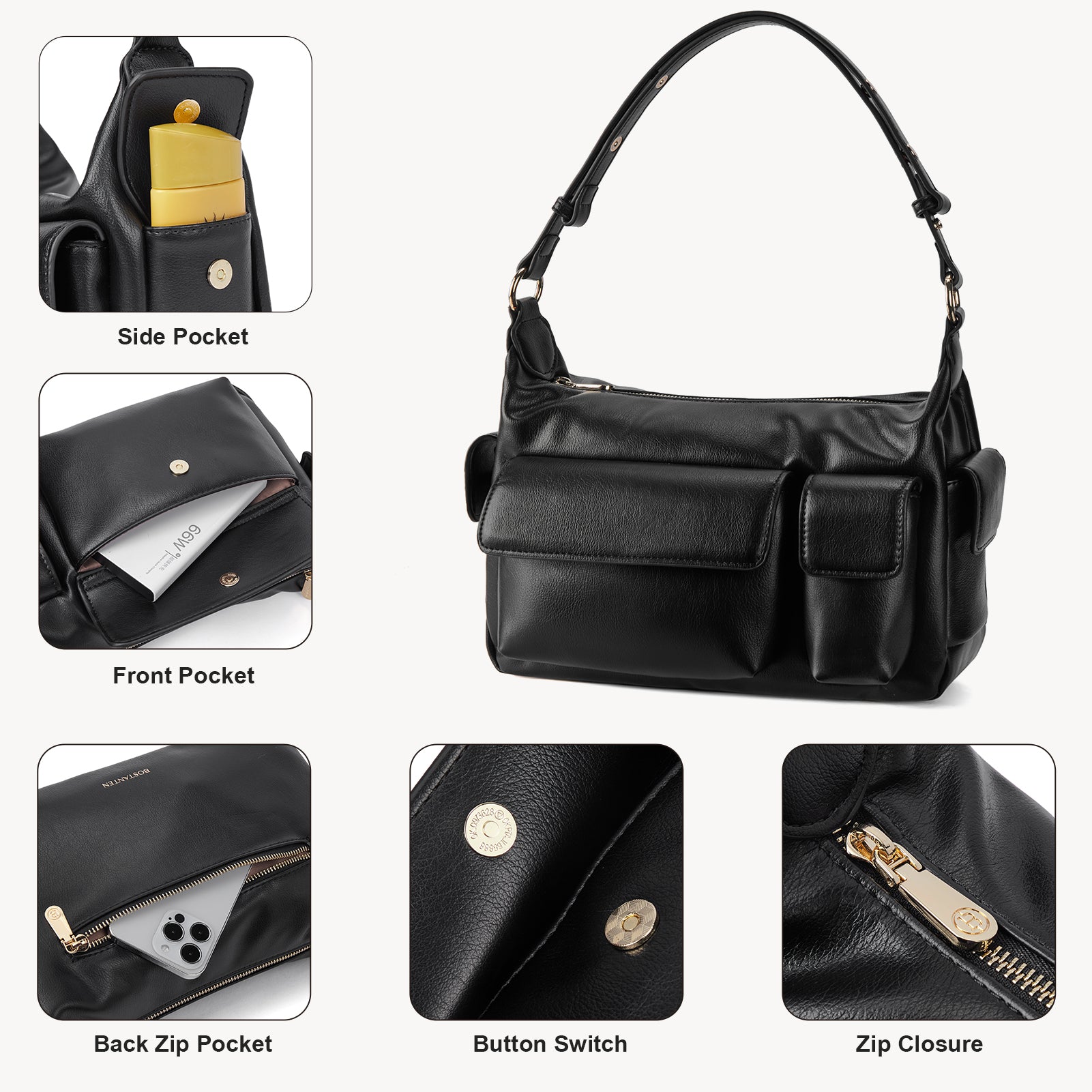 Kweli Distressed Cargo Pocket Shoulder Bag