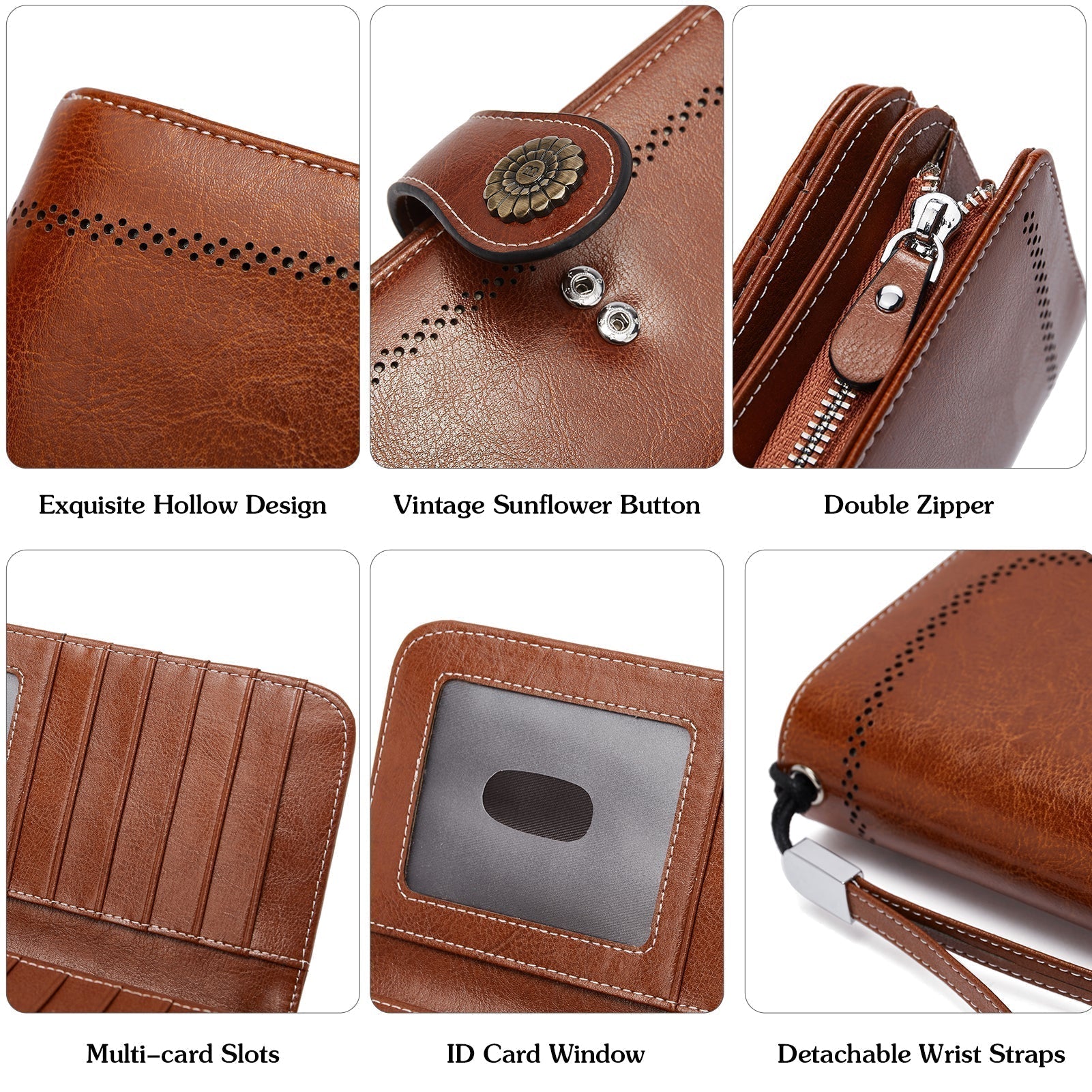 Lomy Leather Wallet For Women With Wristlet - Brown