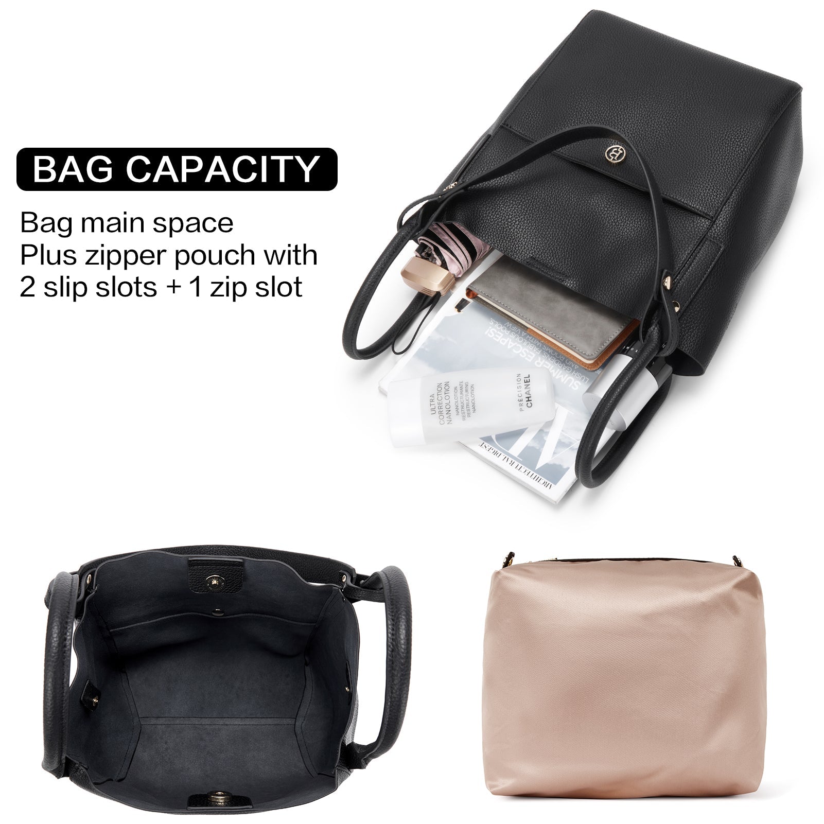 BOSTANTEN Women Handbags Leather Purses Designer Hobo Bucket Tote Bags with Zipper Pouch