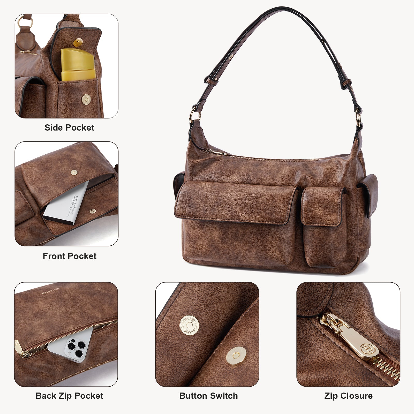 Kweli Distressed Cargo Pocket Shoulder Bag
