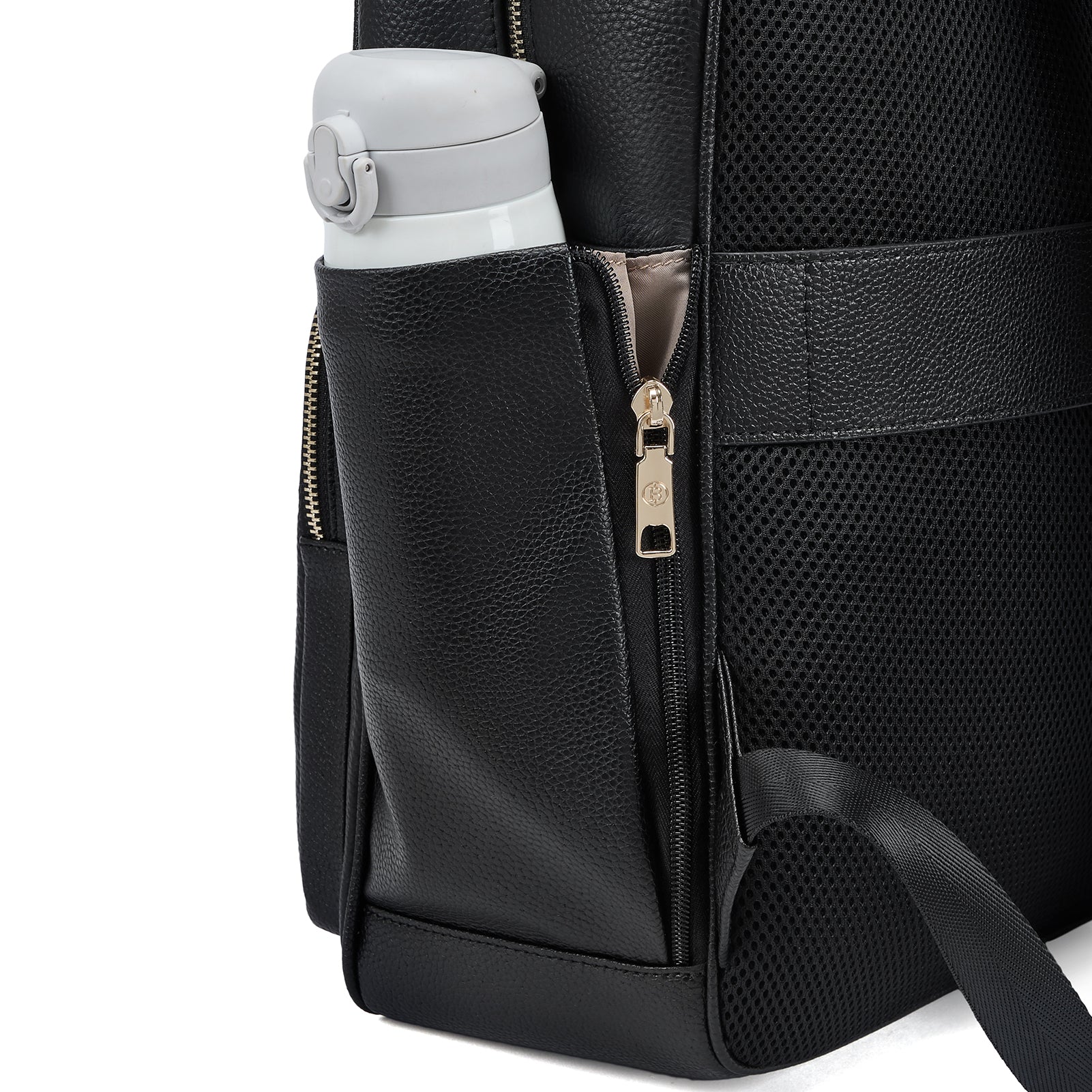 Smart Genuine Leather Laptop Backpack — Expandable Bottle Pocket