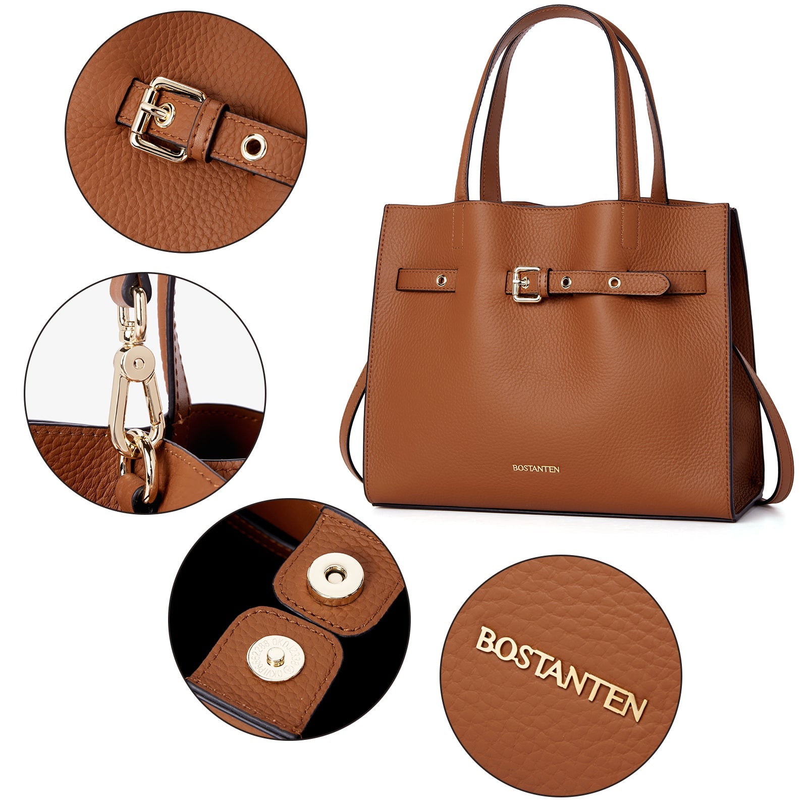 BOSTANTEN Women Handbags Purses Leather Tote Bags Designer Fashion Top Handle Crossbody Bags with Zipper Pouch