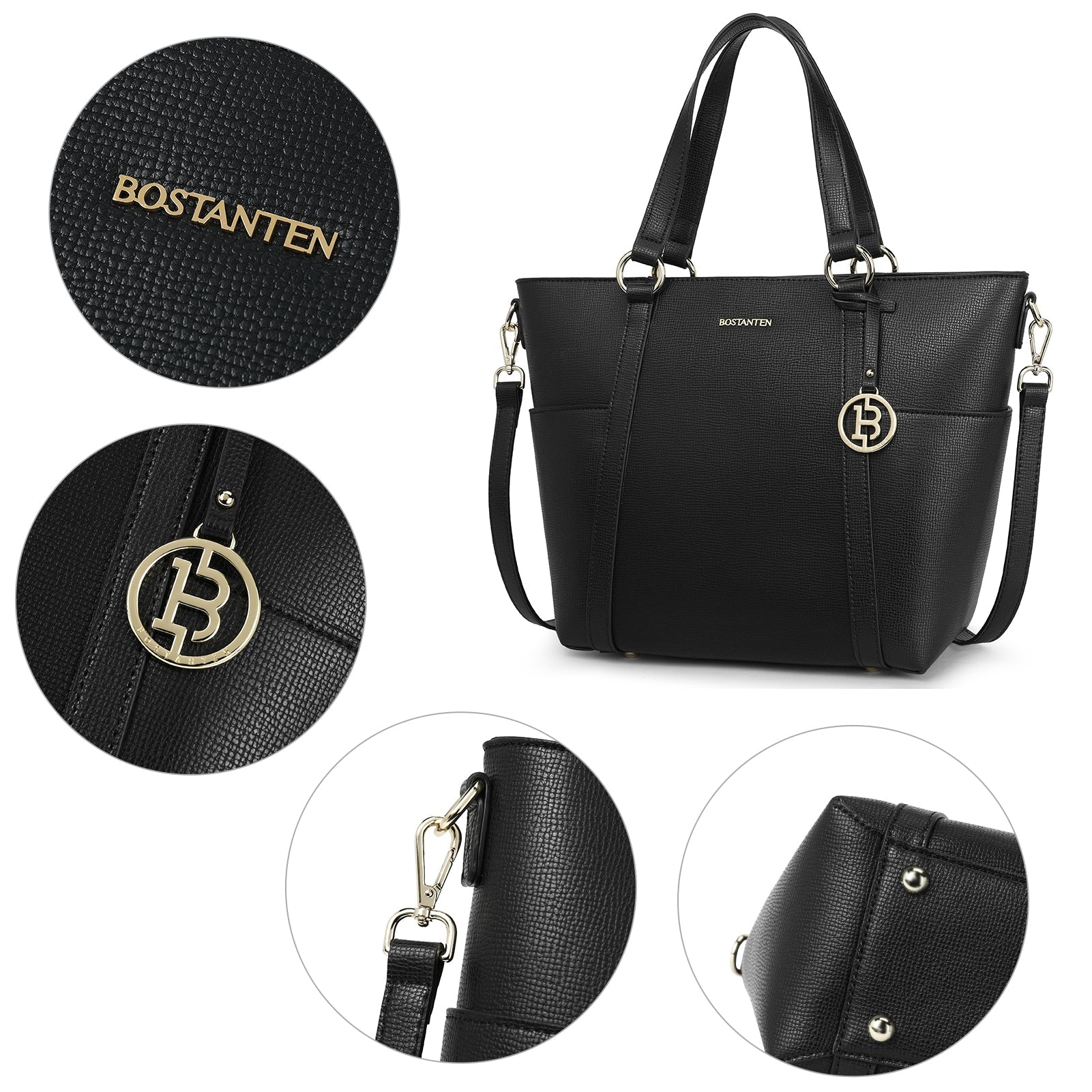 BOSTANTEN Women Leather Handbags Designer Purses Fashion Tote Shoulder Top Handle Bag for Work Daily