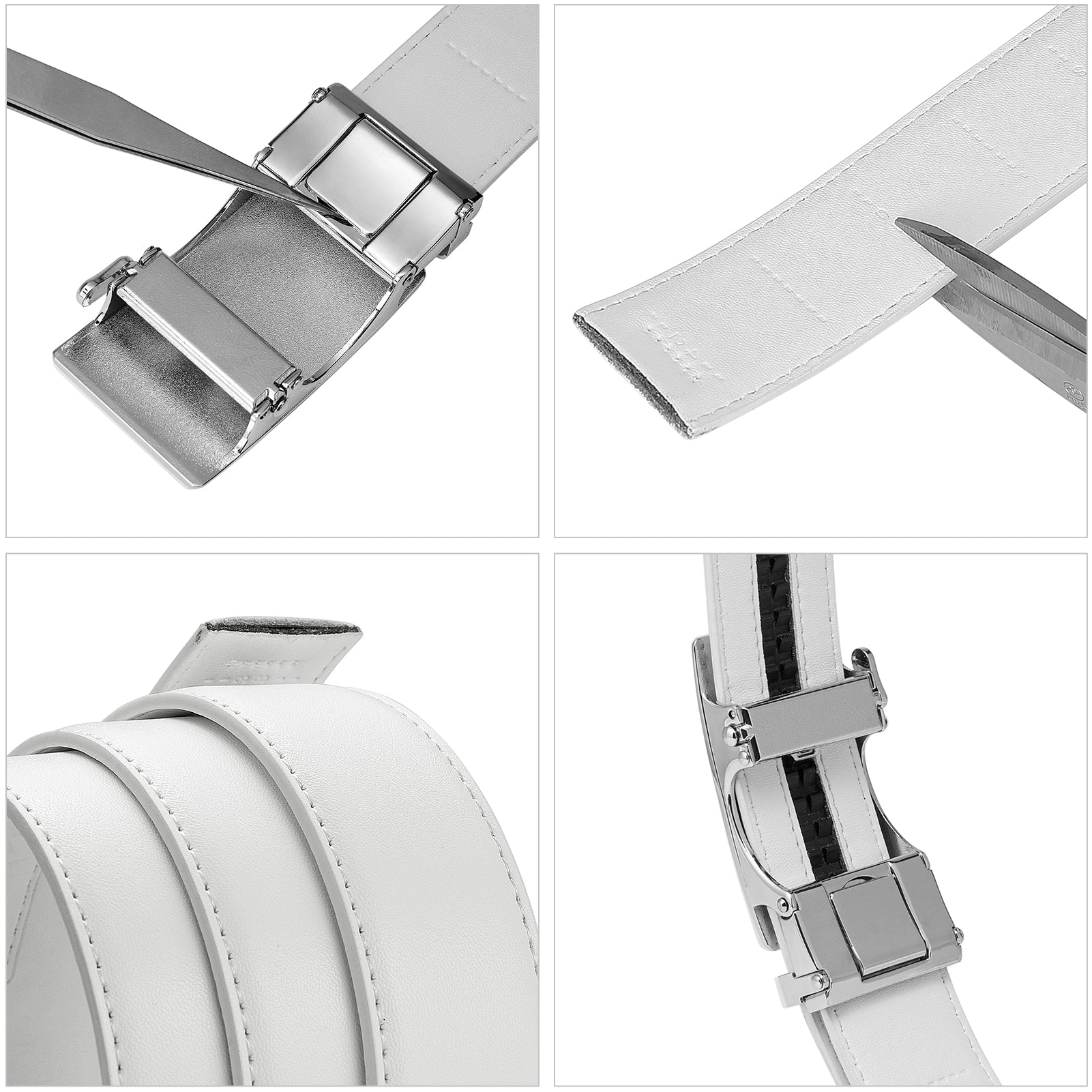Leather Ratchet Dress Belt with Sliding Adjustable Buckle