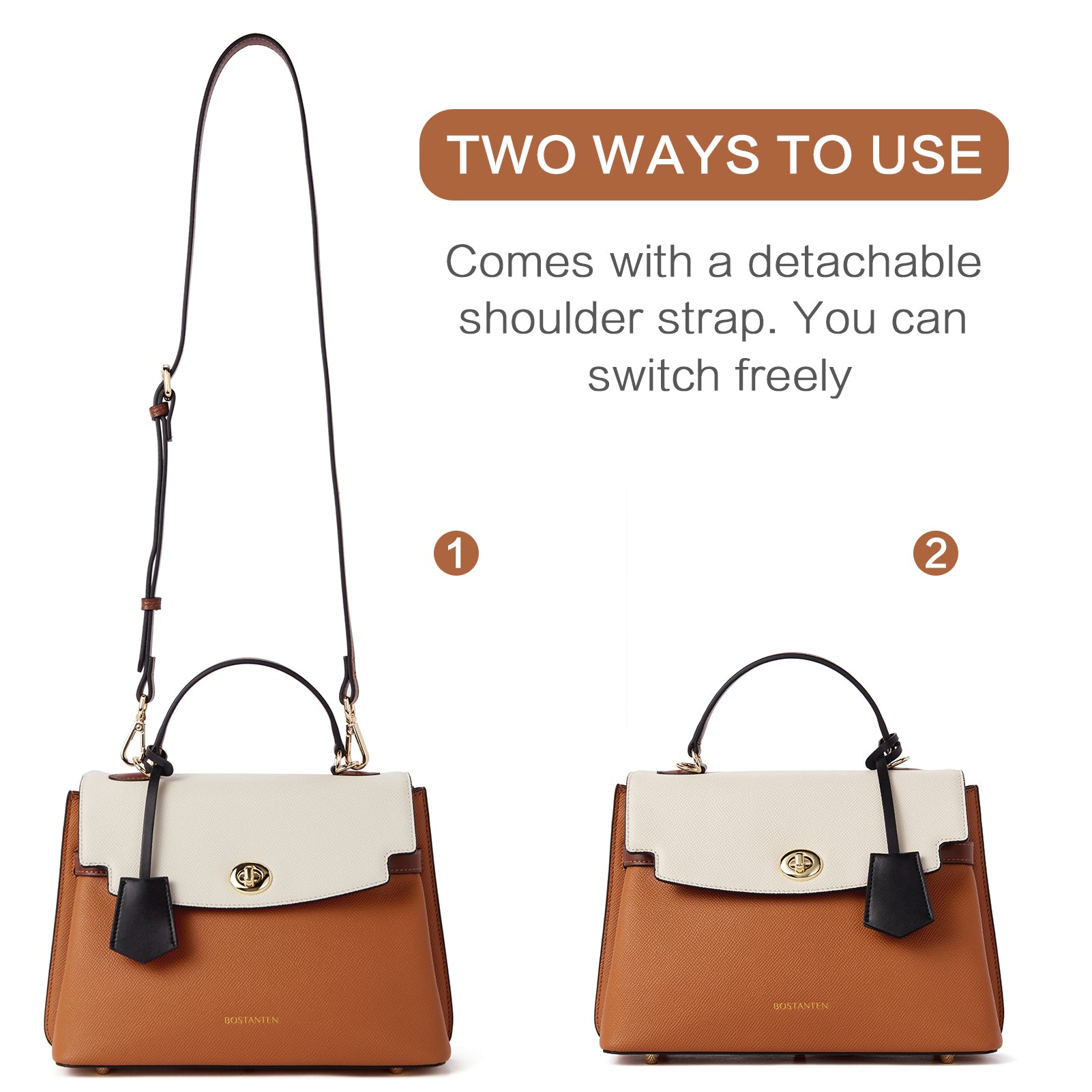 BOSTANTEN Top-handle Handbags for Women Designer Leather Crossbody Satchel Bags Shoulder Tote Purse