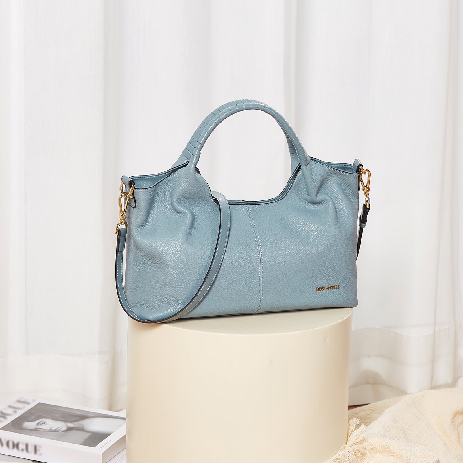 Nevin Genuine Leather Satchel Tote — BLUE