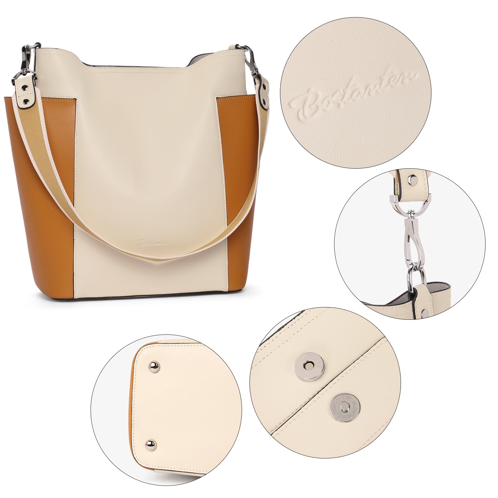 Lotty Functional and Fashionable Buttery Soft Leather Hobo Bag - Beige with Yellow