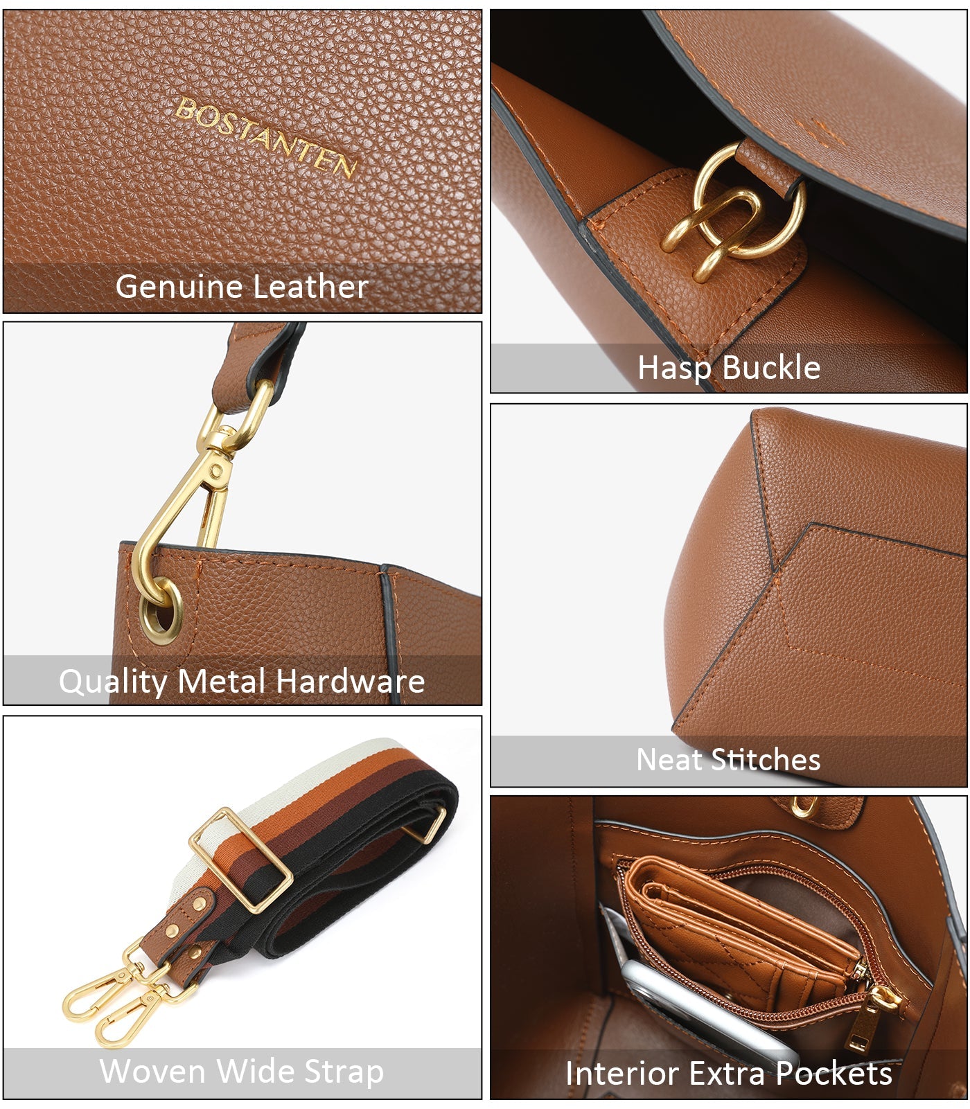BOSTANTEN Leather Purses and Handbags for Women Designer Hobo Bucket Bag Fashion Small Crossbody Purses