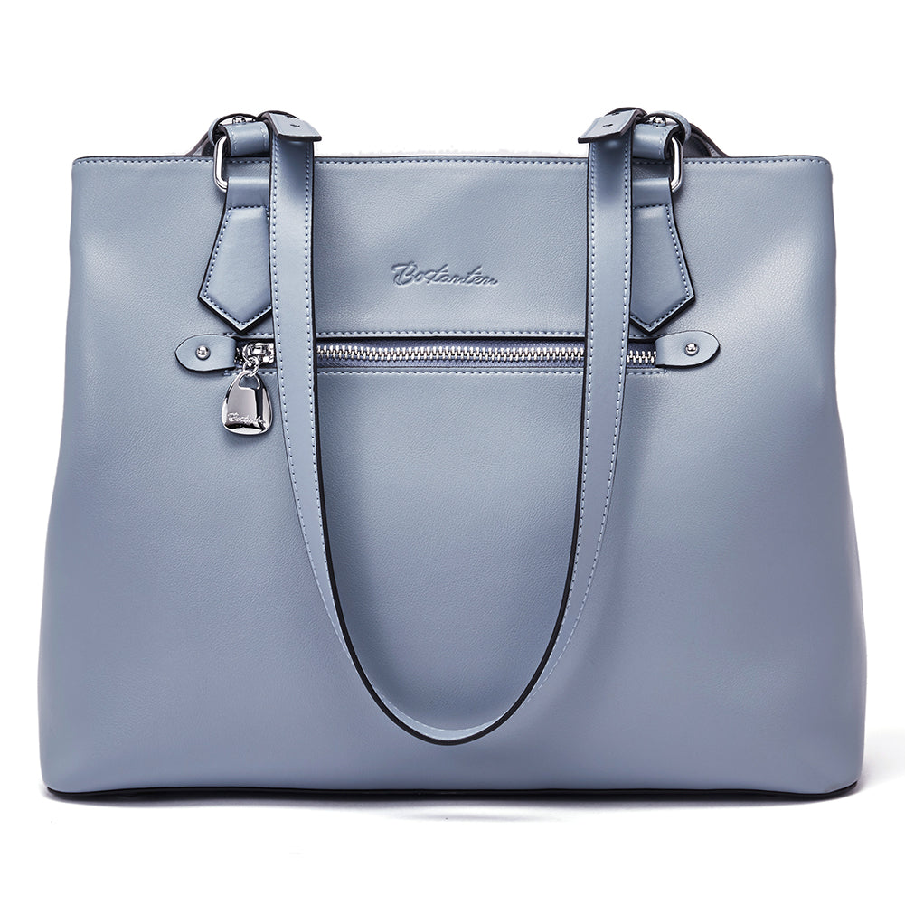 Nevin Structured Leather Shoulder Tote Bag - Front Zipper Pocket
