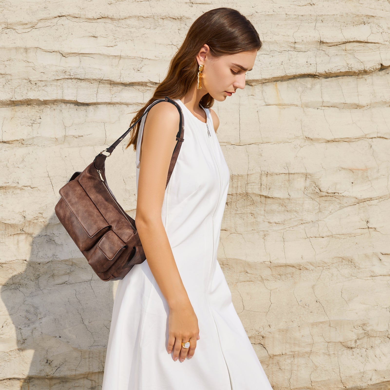 Kweli Distressed Cargo Pocket Shoulder Bag