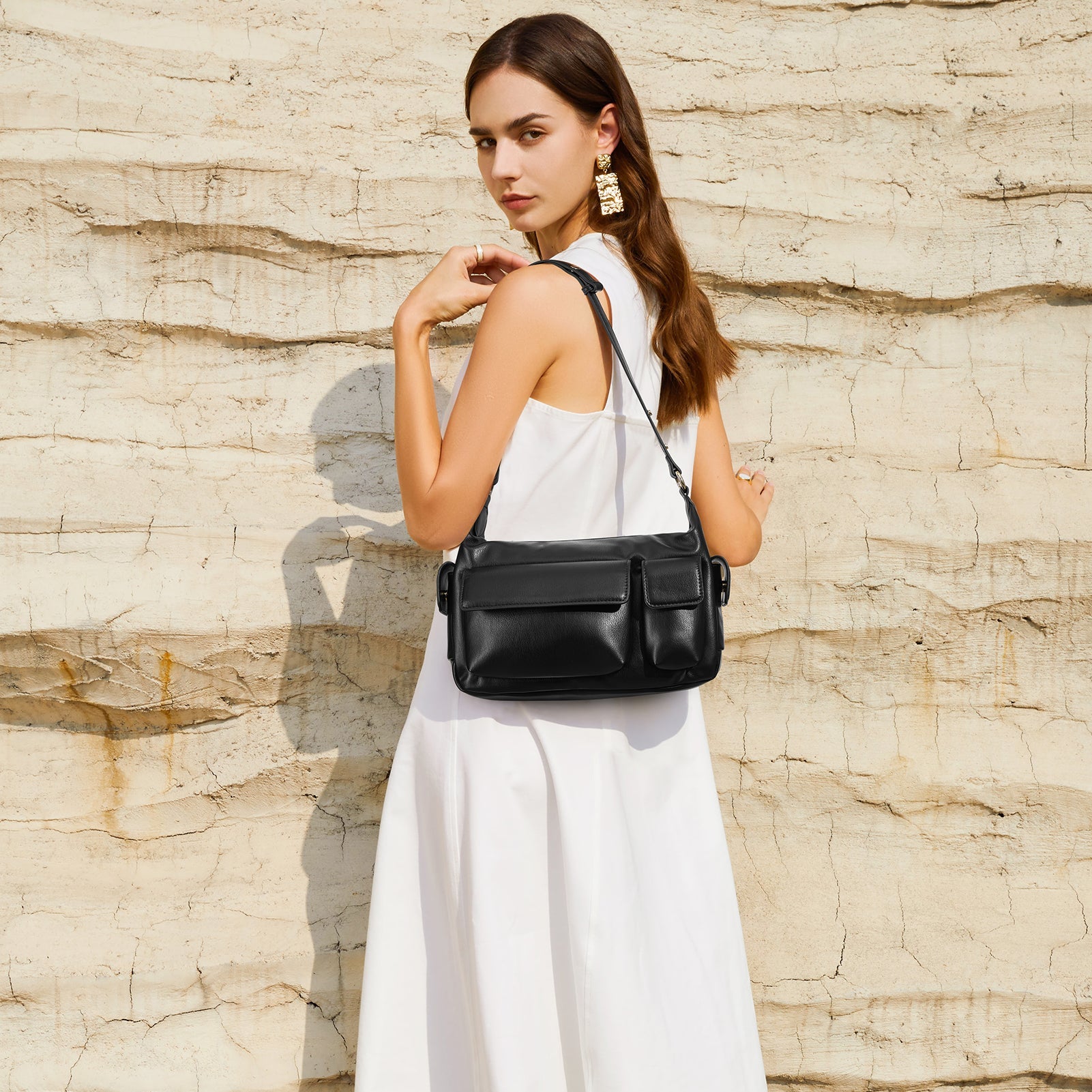 Kweli Distressed Cargo Pocket Shoulder Bag