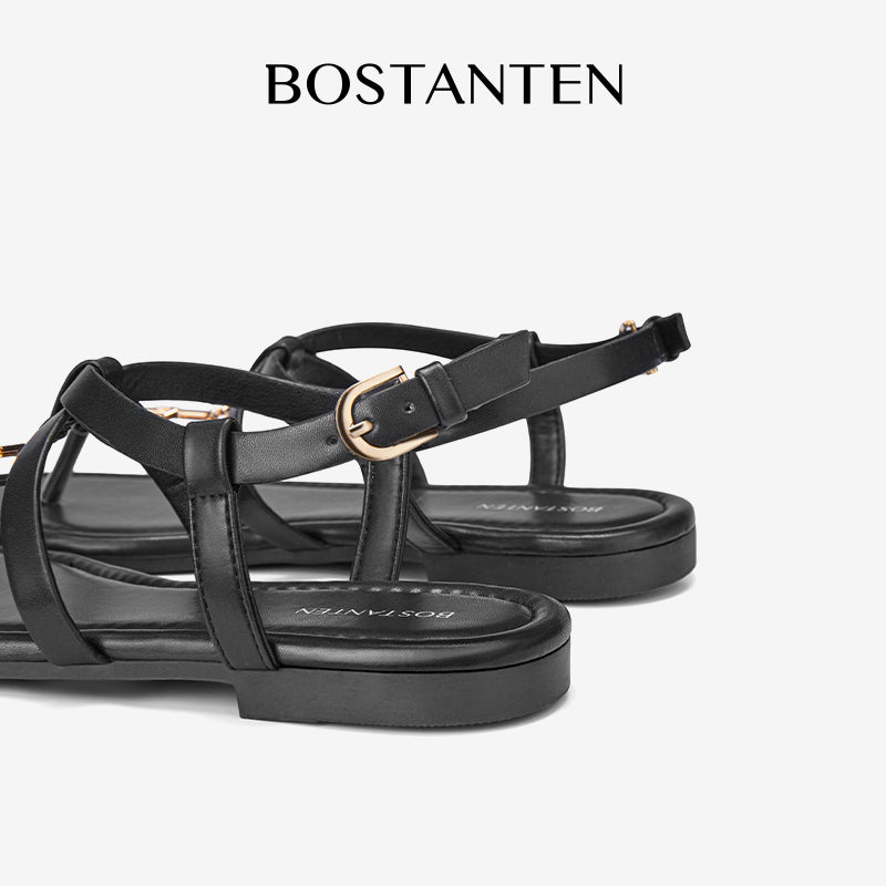 [New Arrival|Bostanten Sandals Women's Sandals Shoes T-shaped with small metal buckle