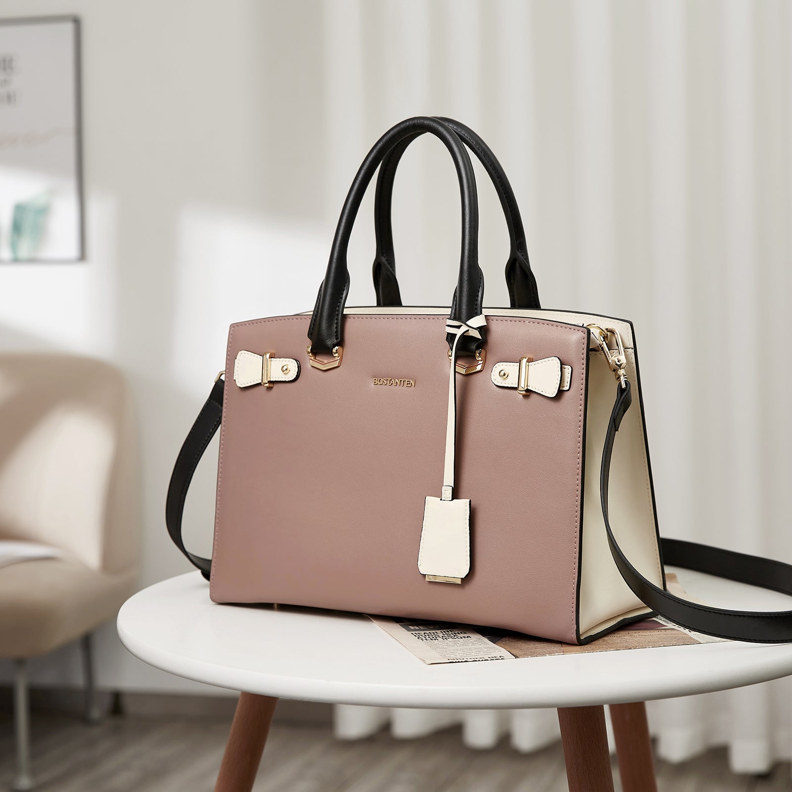 Genuine Leather Satchel Crossbody - Pink