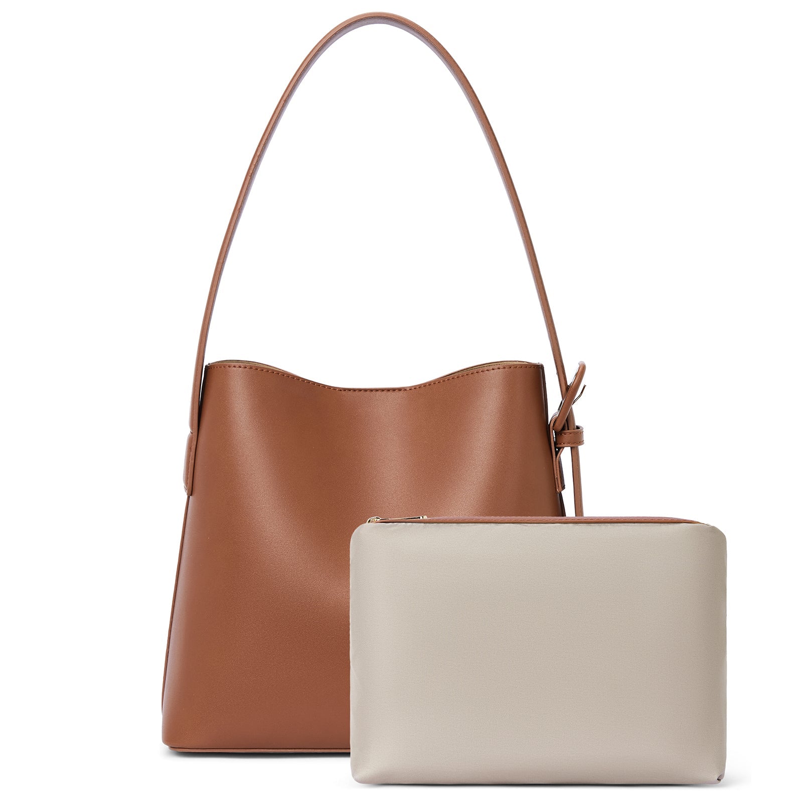 Lotty Soft Leather Chic Bucket Bag — Brown