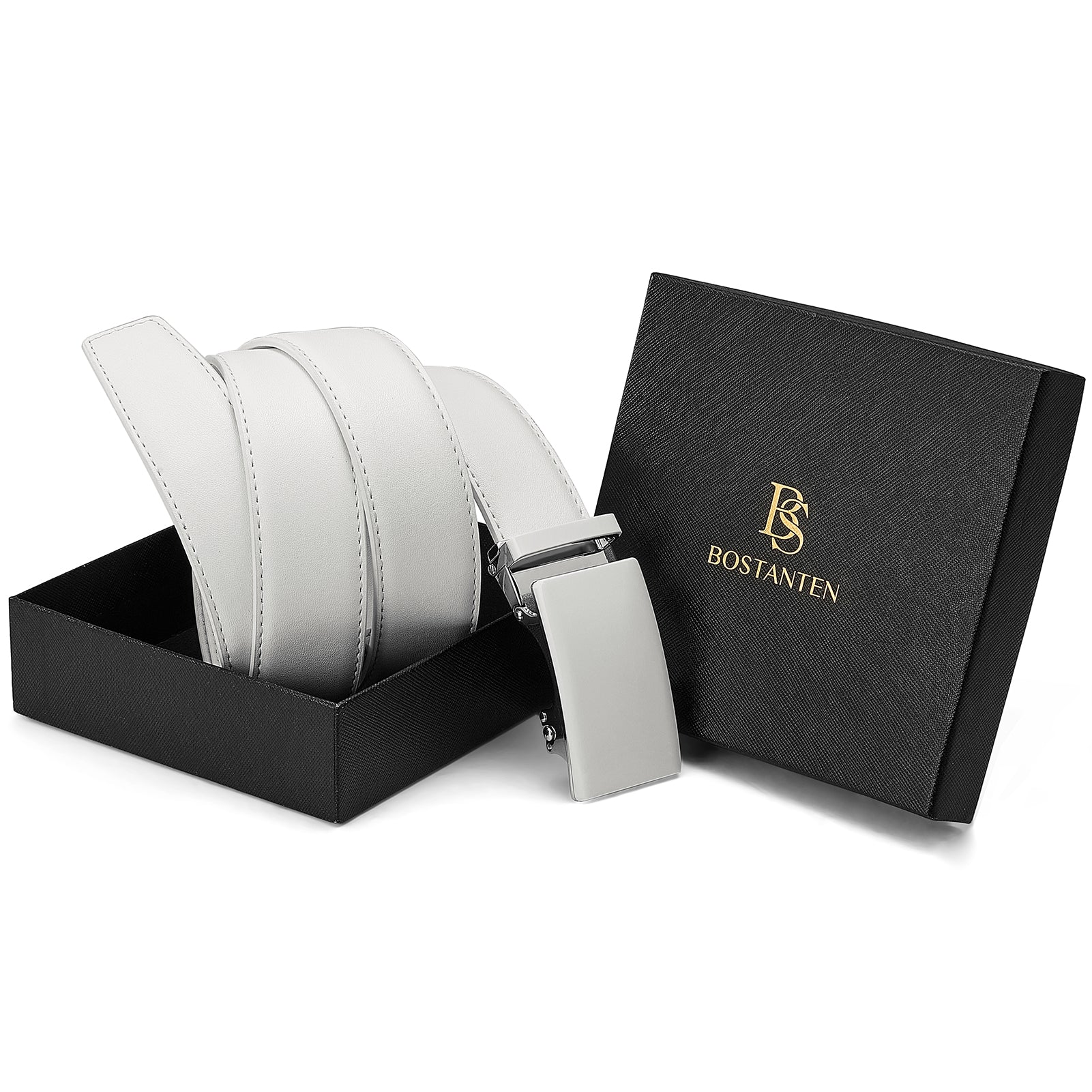Leather Ratchet Dress Belt with Sliding Adjustable Buckle