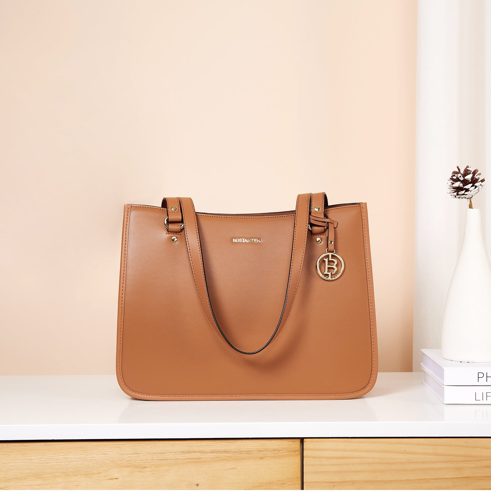 BOSTANTEN Leather Handbags Deigner Tote Bag Women Top-Handle Satchel Purses Shoulder Bags