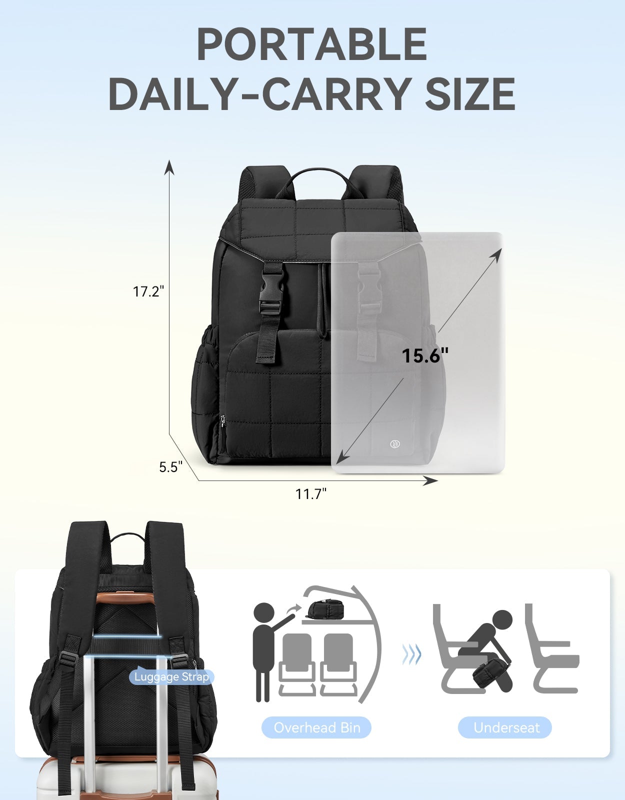 AVE 15.6 Inch Taslan Quilted Lightweight Laptop Backpack