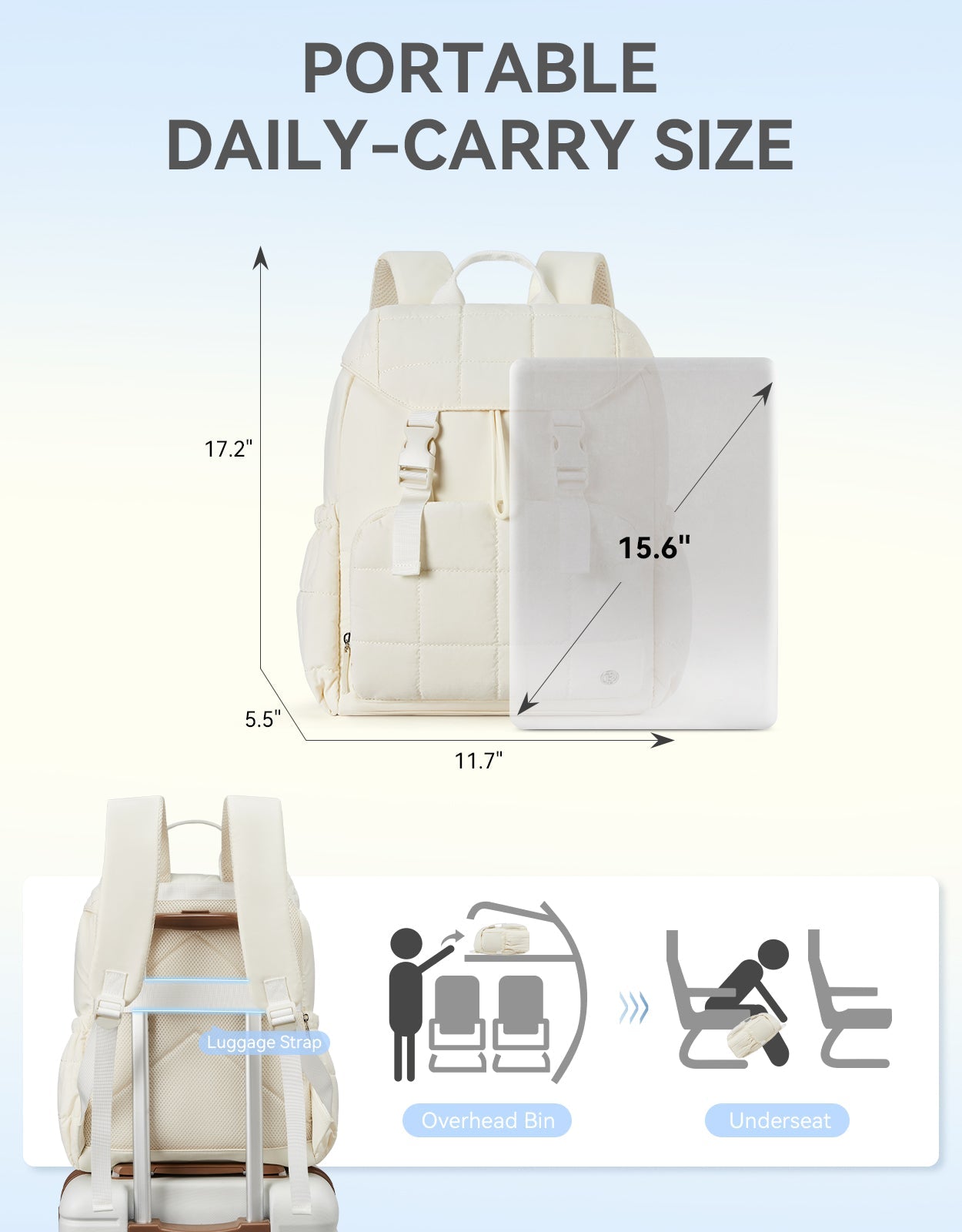AVE 15.6 Inch Taslan Quilted Lightweight Laptop Backpack