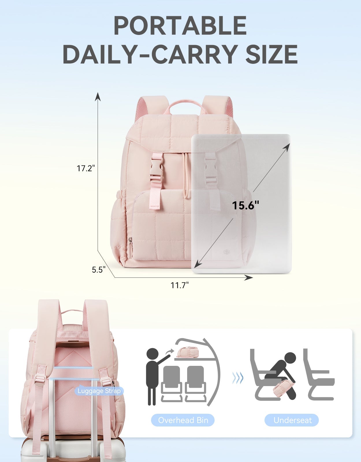 AVE 15.6 Inch Taslan Quilted Lightweight Laptop Backpack