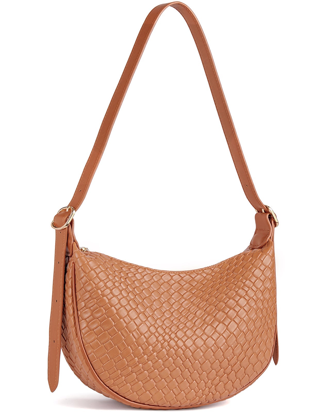 KWELI Woven Leather Half Moon Shoulder Bag