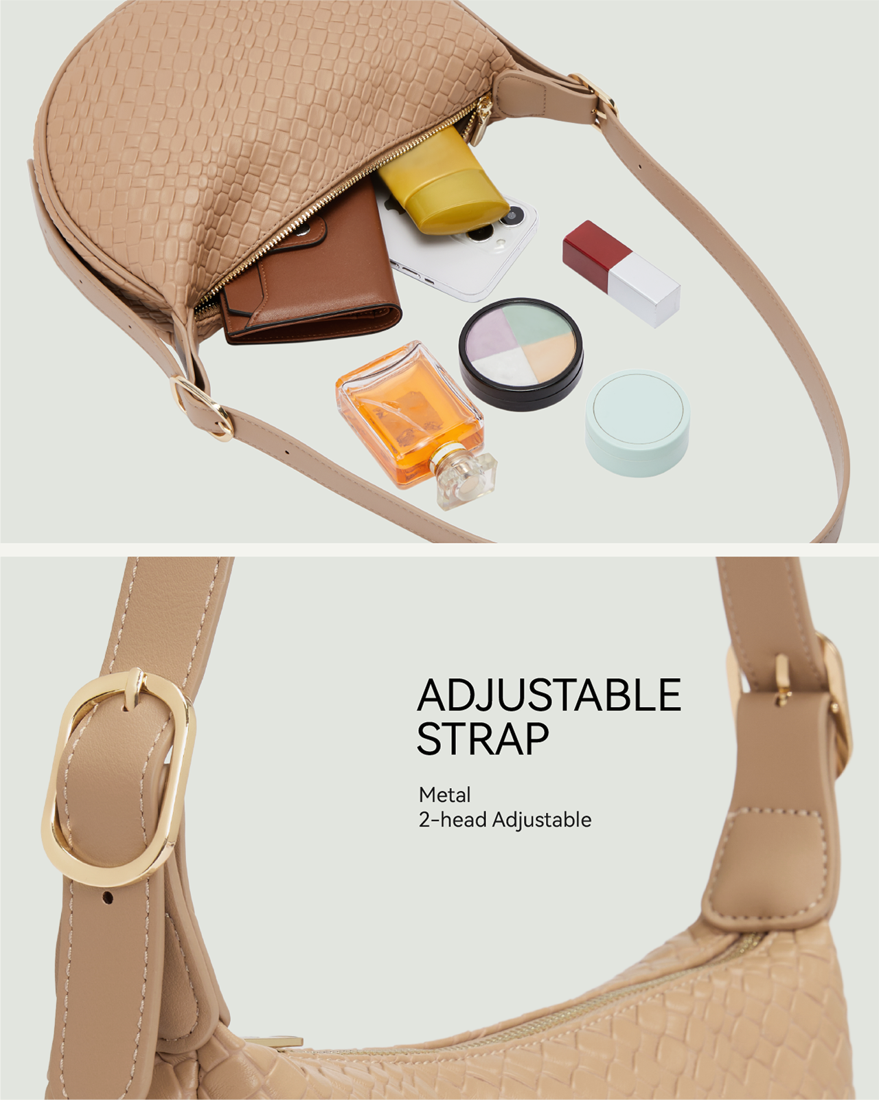 KWELI Woven Leather Half Moon Shoulder Bag