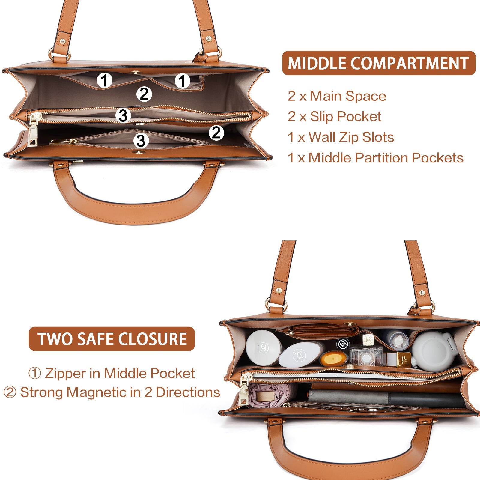 BOSTANTEN Leather Handbags Deigner Tote Bag Women Top-Handle Satchel Purses Shoulder Bags