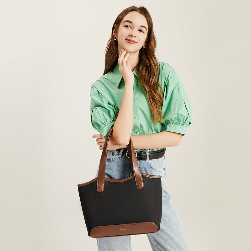 [Olivia Bag] BOSTANTEN Tote Bag Women's – Canvas & Synthetic leather, Large Capacity