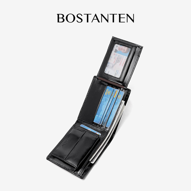 BOSTANTEN Men's Wallet Coin zipper PU leather Trifold