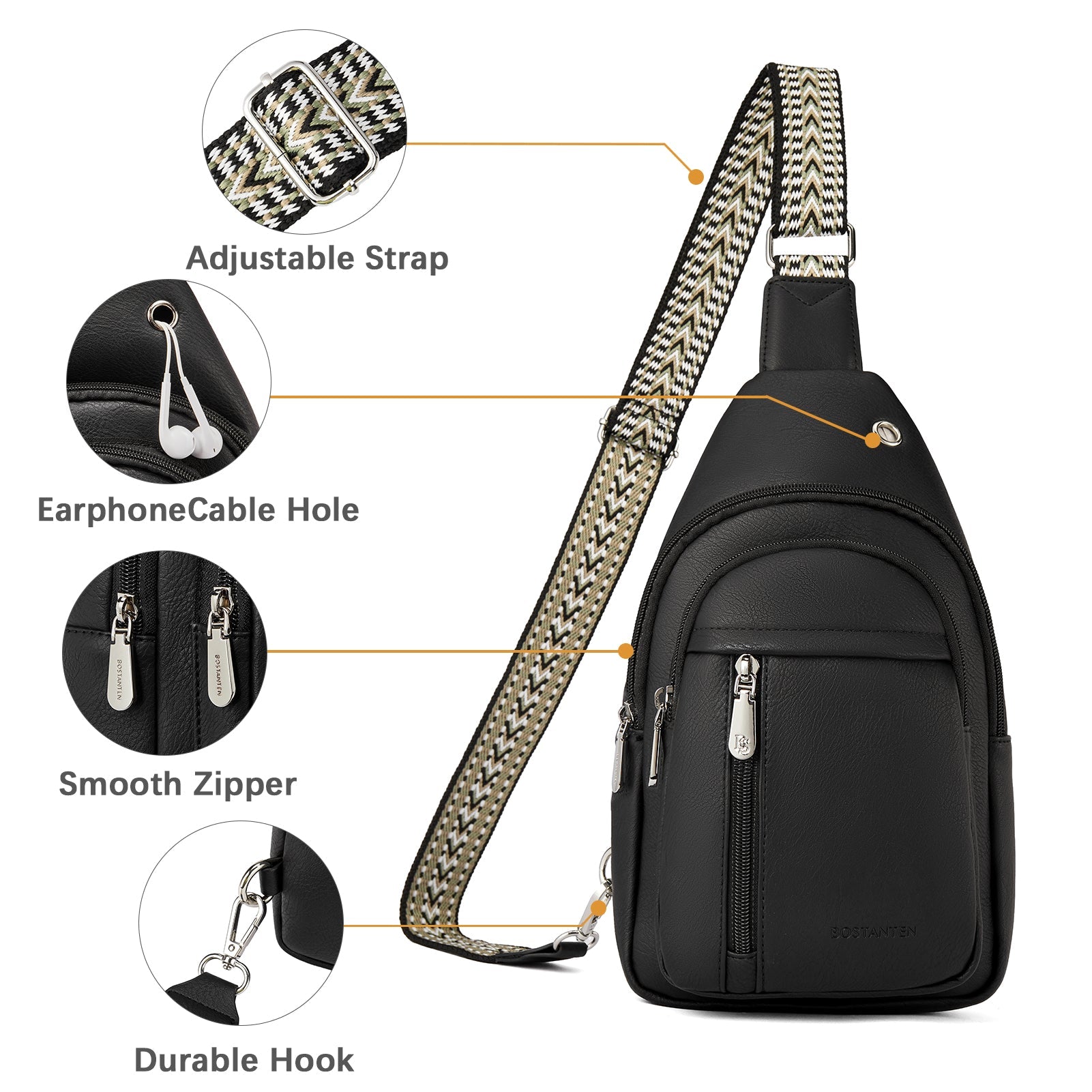 Aurora Chevron Patterned Sling Bag with Adjustable Guitar Strap